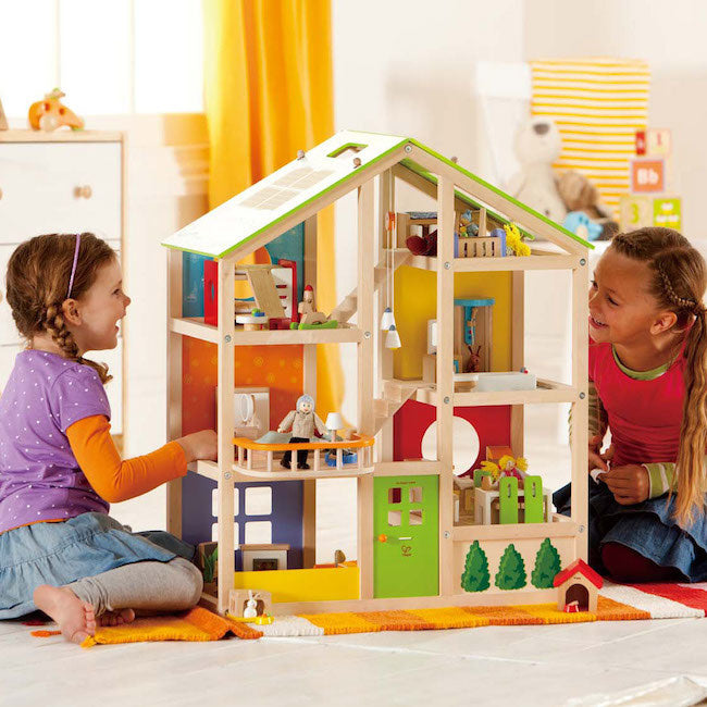 Hape All Season Wooden Dollhouse with Furniture - Pretend Play Toy for Kids, Perfect for Indoor & Outdoor Imaginative Play