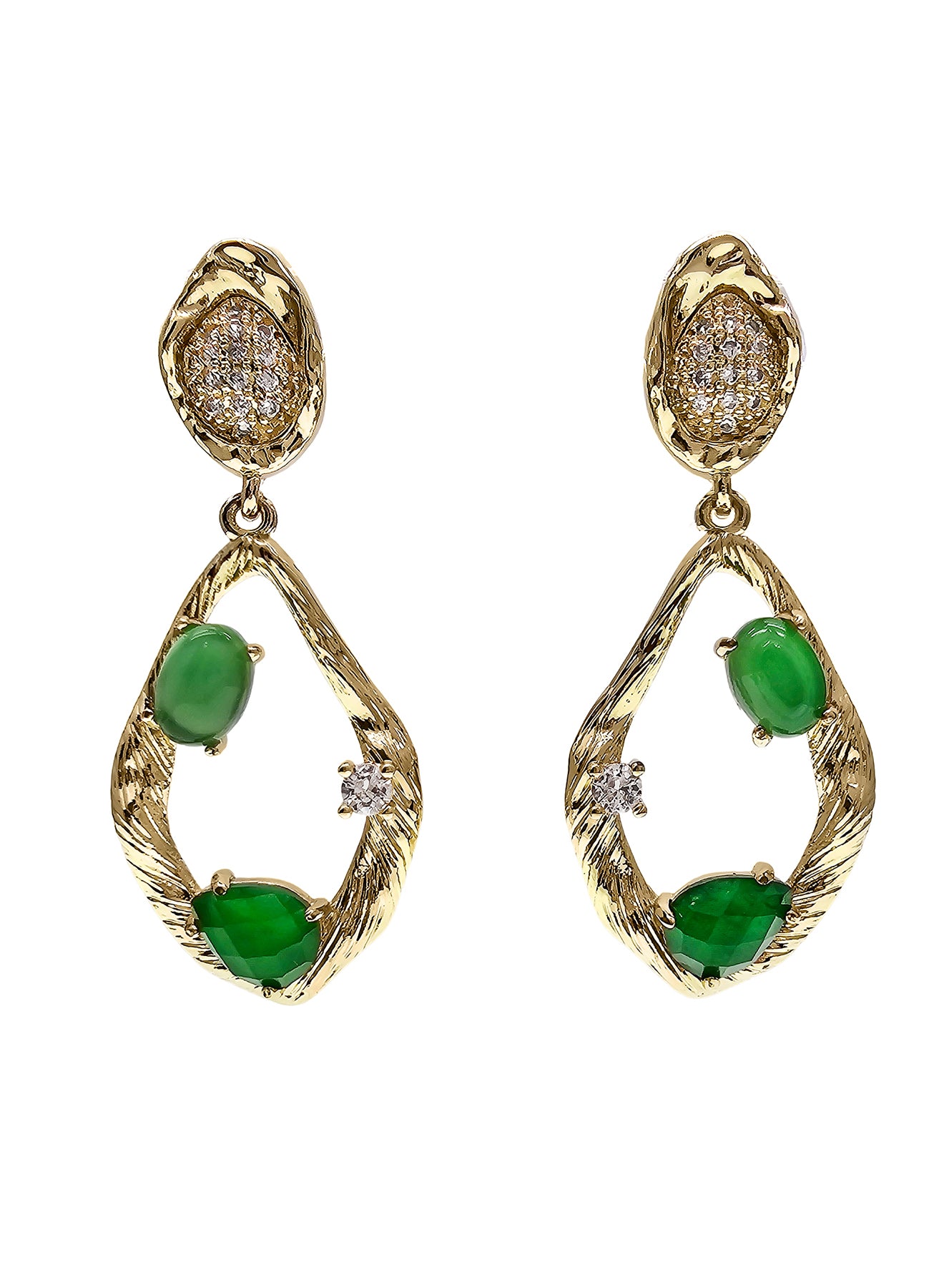 Green Agate Statement Dangle Earrings for Women - Elegant Bohemian Jewelry for Party, Wedding & Everyday Wear (PE045)