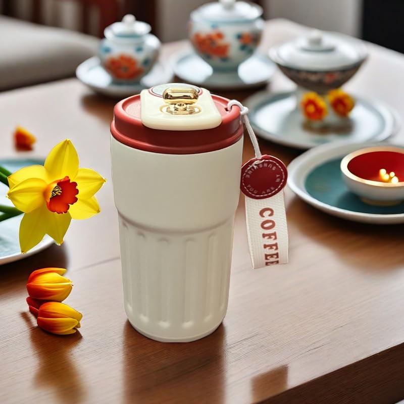 Premium Stainless Steel Vacuum Insulated Travel Coffee Mug - 12oz (370ml) Leak-Proof Double Wall Thermos Tumbler for Hot & Cold Drinks - Smart Red - Perfect for Office, Commuting, Camping & Outdoor Activities