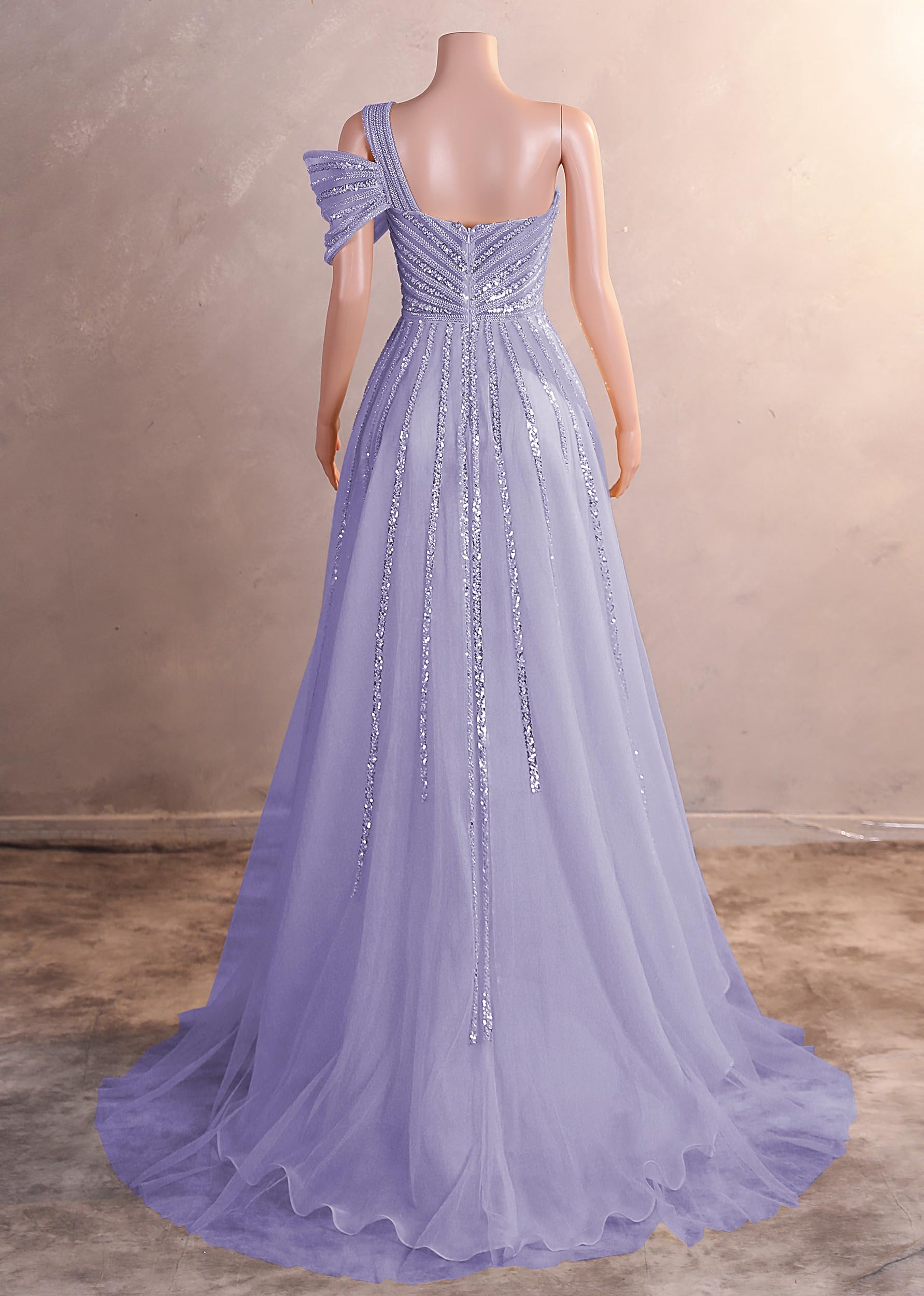 Elegant Beaded Sequin One Shoulder Tulle Prom Dress for Women - Perfect for Evening Gala, Homecoming Dance & Special Occasions