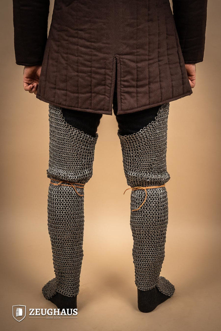 Chainmail Leg Armor - Flat Ring Wedge Riveted 9mm Steel Oiled Medieval Leg Protection for LARP, Cosplay & Renaissance Fairs