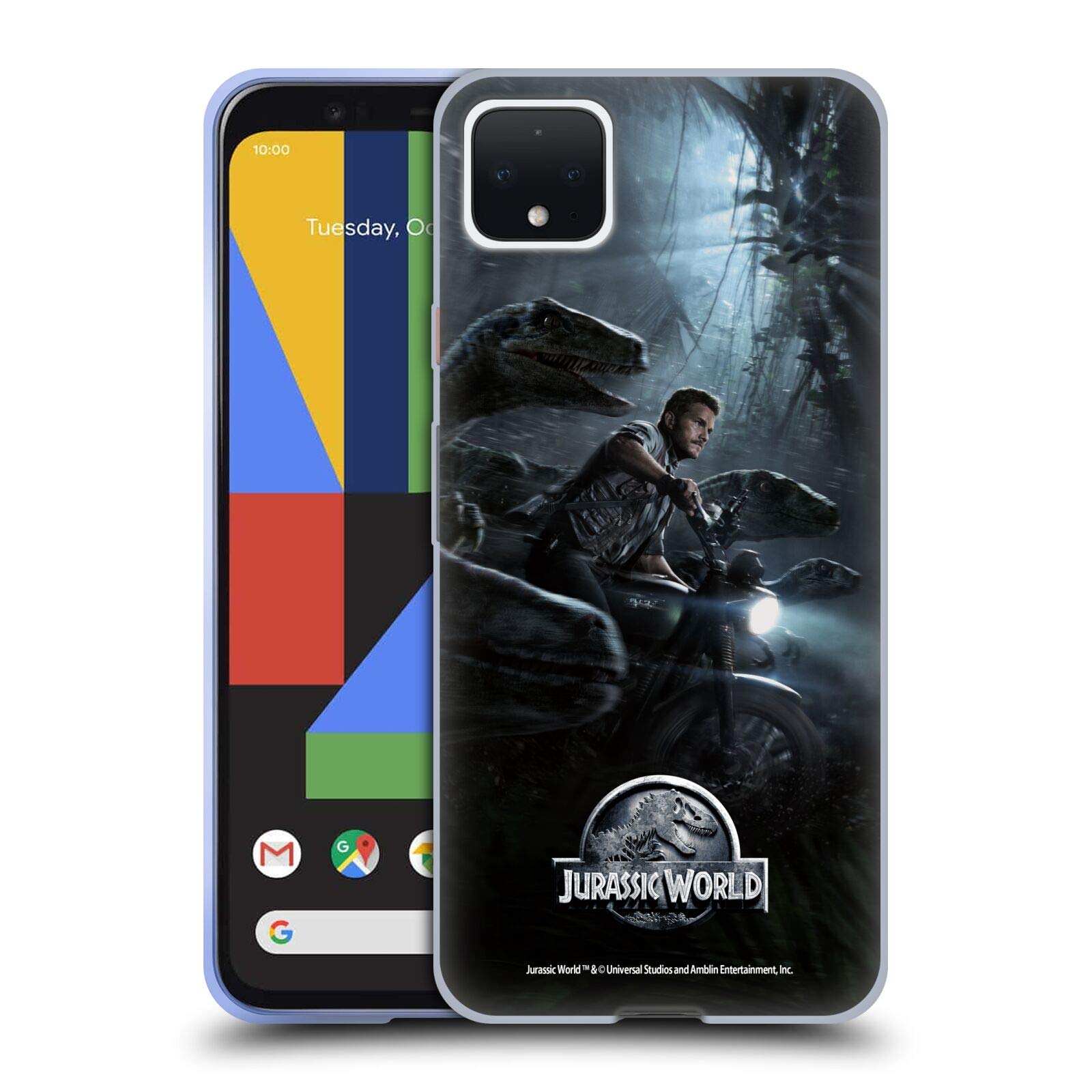 Jurassic World Pixel 4 XL Case - Owen & Velociraptors Gel Cover for Daily Protection