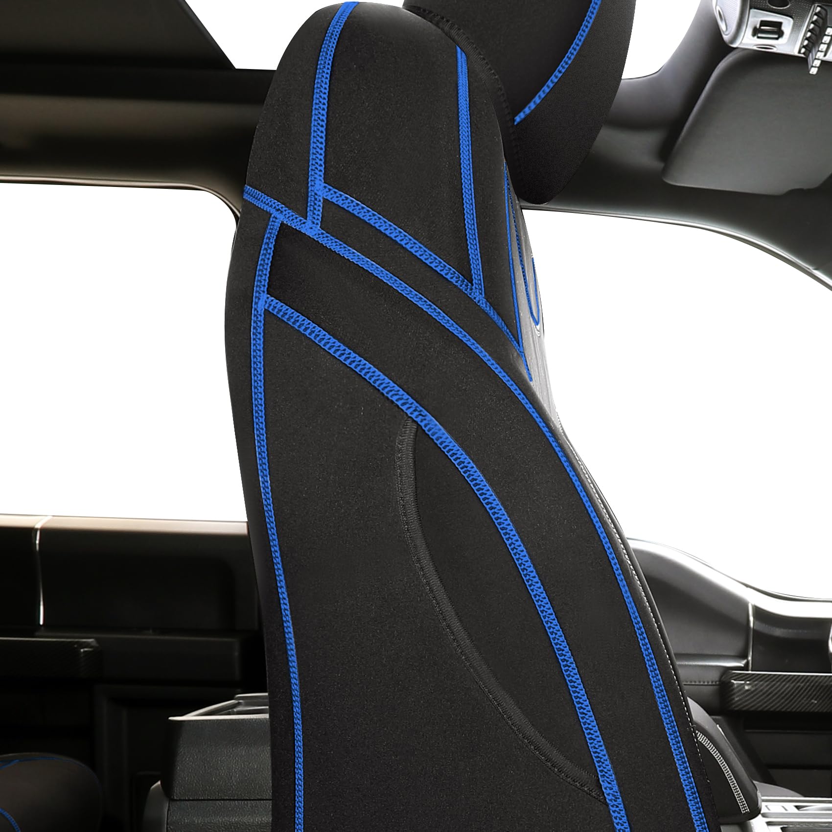 Waterproof Neoprene Front Car Seat Covers for 2015-2025 Ford F150 Crew Cab & 2017-2025 F250 F350 F450 Trucks - Durable Back Seat Protector (Blue & Black) | Perfect for Work Trucks, Off-Roading & Family Road Trips