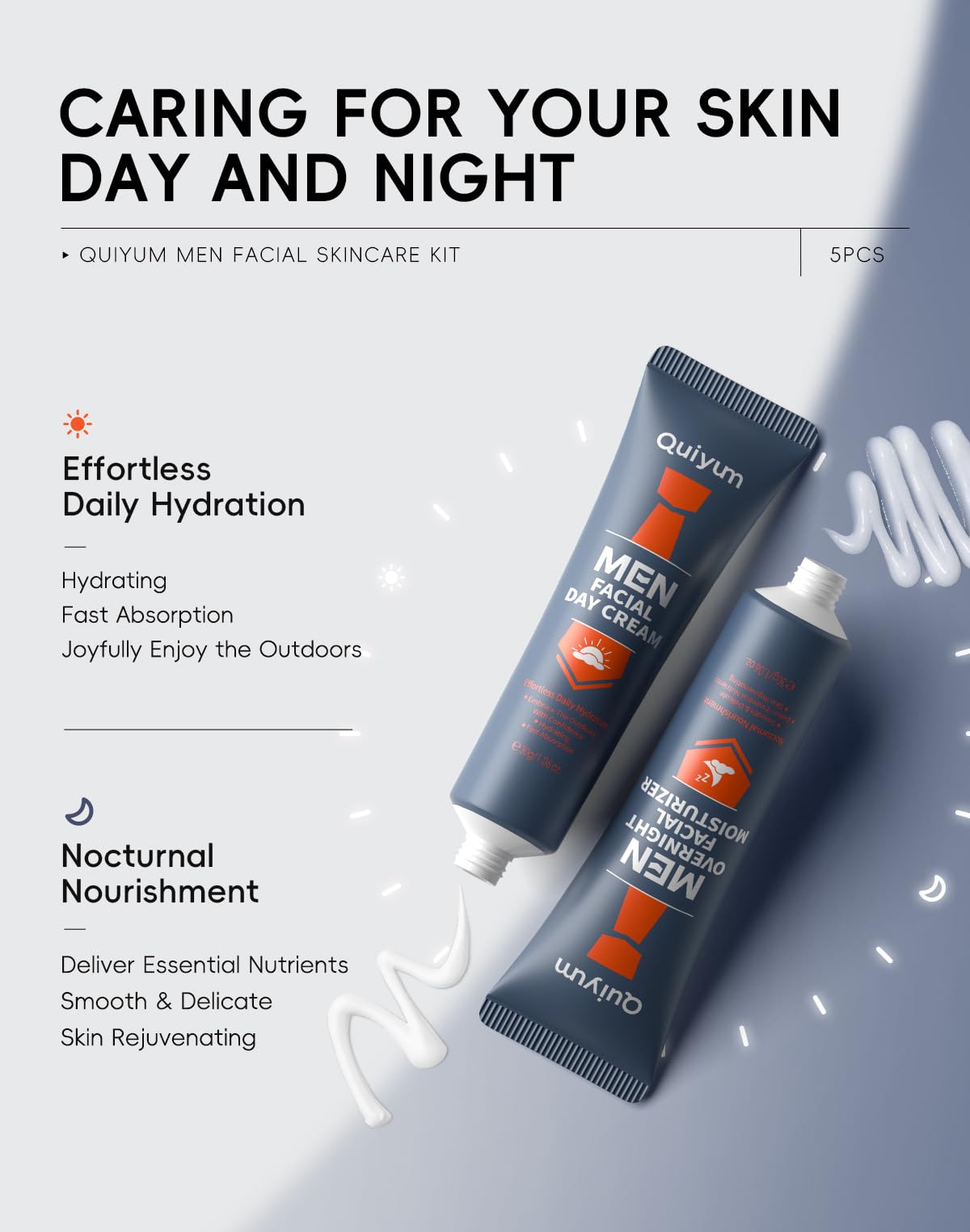Men's Skincare Travel Kit - 5pcs Hydrating Facial Set with Cleanser, Scrub & Creams for Daily Routine & Travel