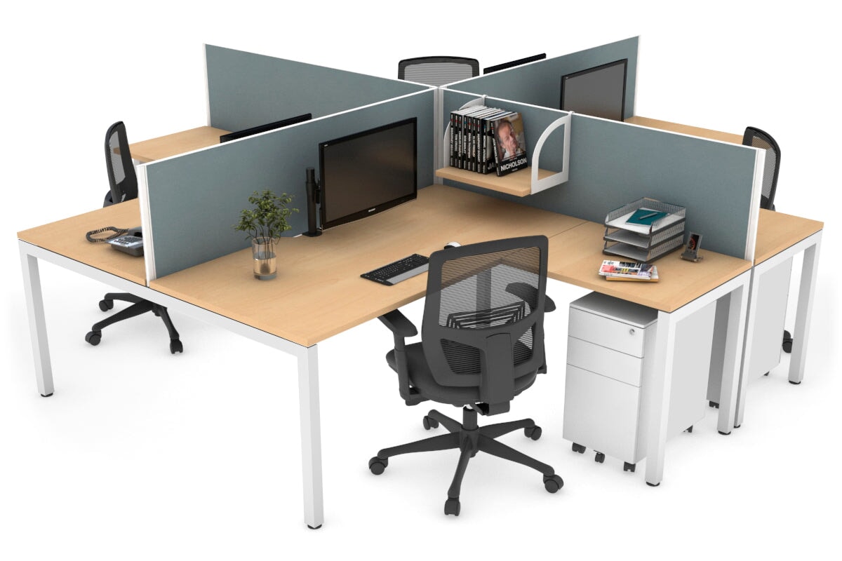 Quadro Square Legs 4-Person Corner Workstation Desk - 1600L x 1800W with Cable Management Scallop - Perfect for Office, Home Office & Collaborative Workspaces
