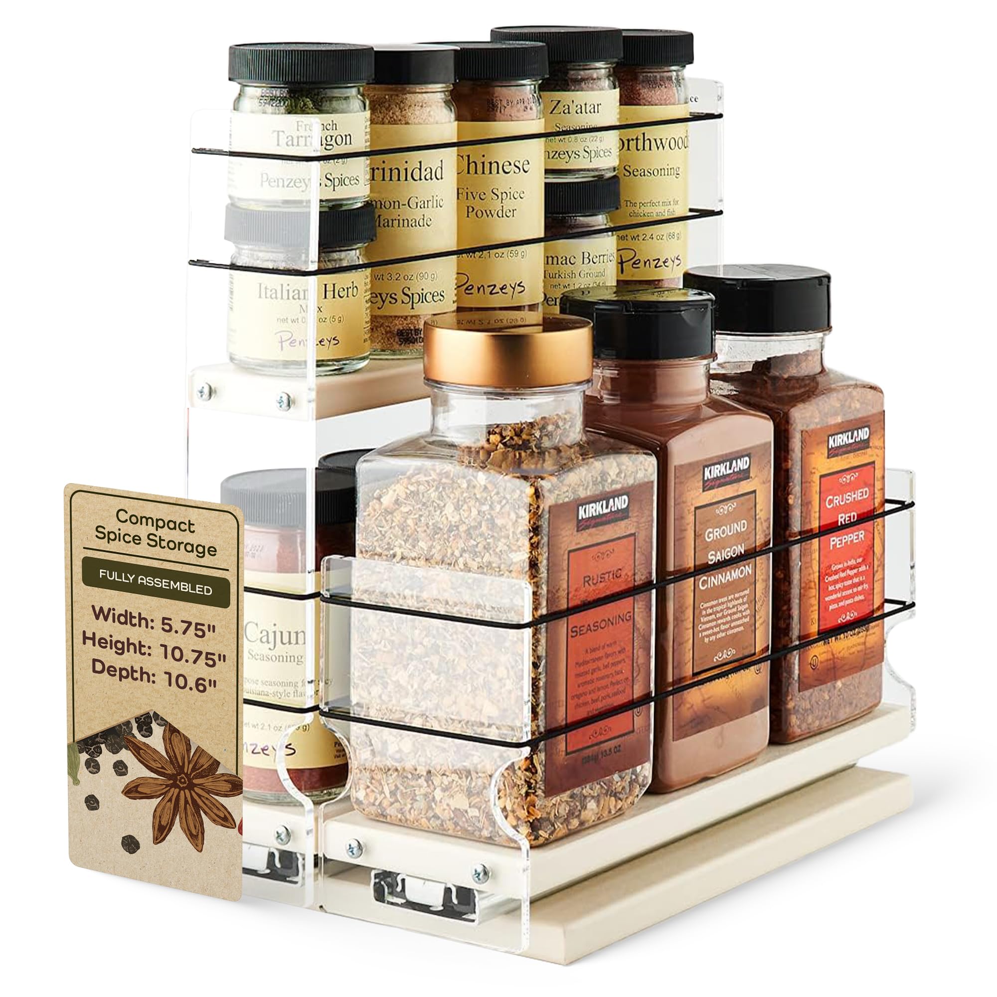 Vertical Spice Rack Organizer - Pull Out Drawer for Kitchen Cabinet Storage - Expandable Spice Caddy for Seasonings & Condiments - Made in USA (5.75