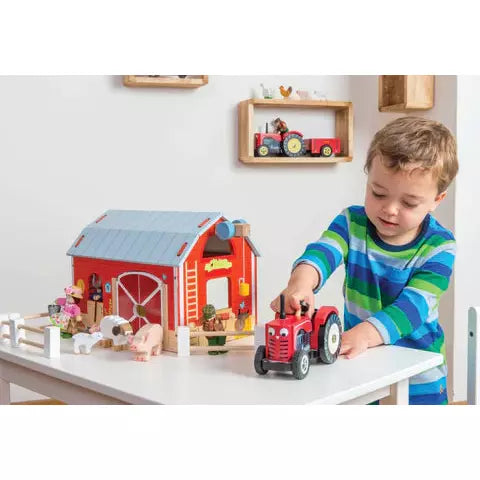 Wooden Tractor & Trailer Toy Set - All-Natural Wooden Farm Vehicle Playset for Kids - Perfect for Imaginative Play, Farm-Themed Learning, and Toddler Gift Ideas