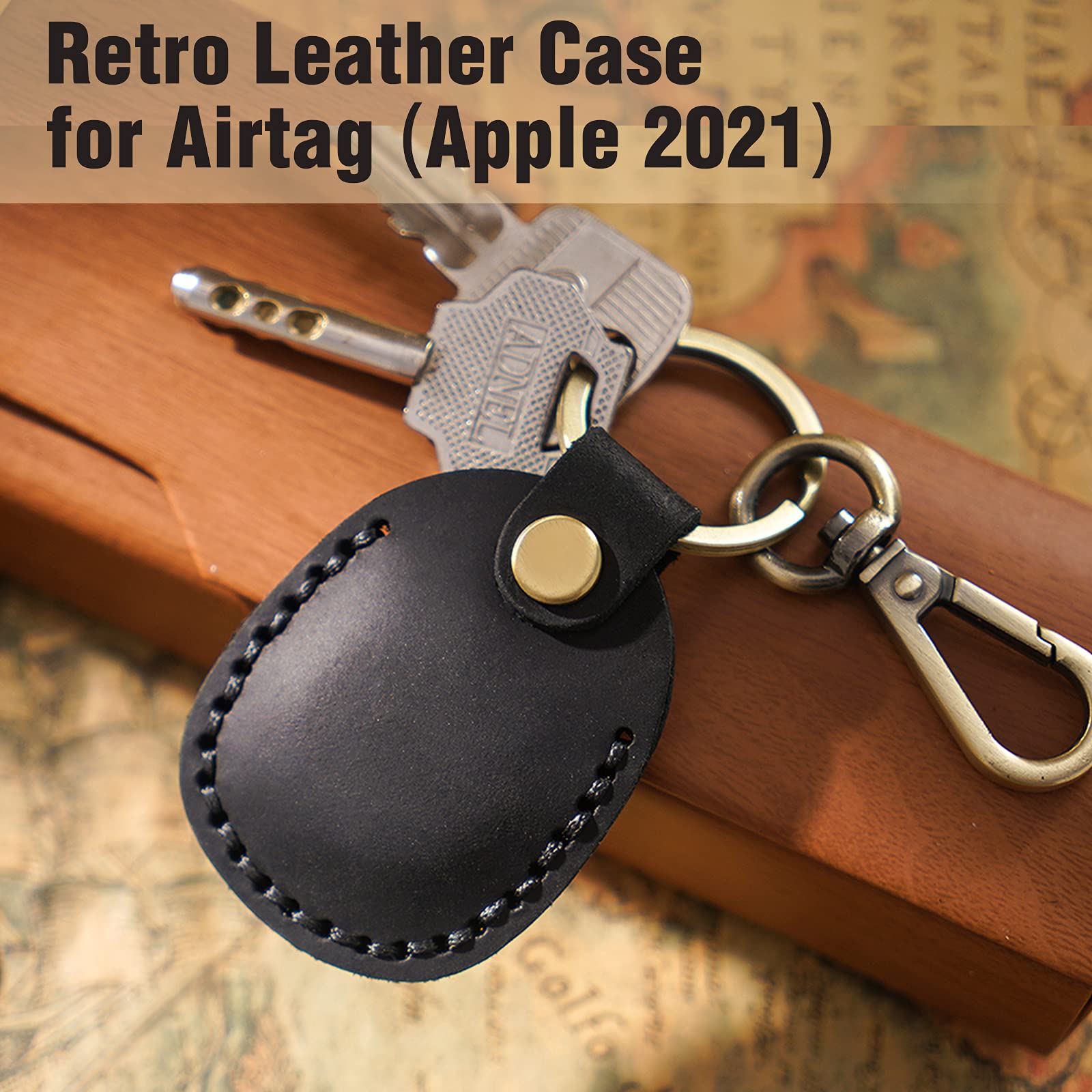 2 Pack Genuine Leather AirTag Holder Keychain - Durable Handmade Apple AirTag Case with Keyring, Full Coverage Protective Cover for AirTags (Black) - Perfect for Keys, Bags & Travel Accessories