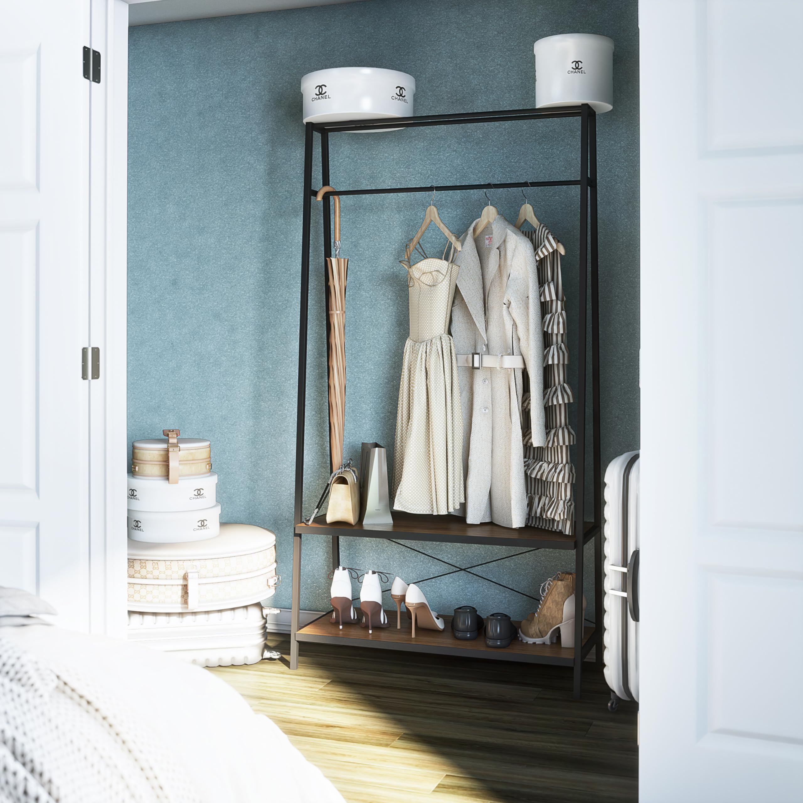 Ameriwood Drexel Closet Rack - Walnut Storage for Bedroom & Closet
