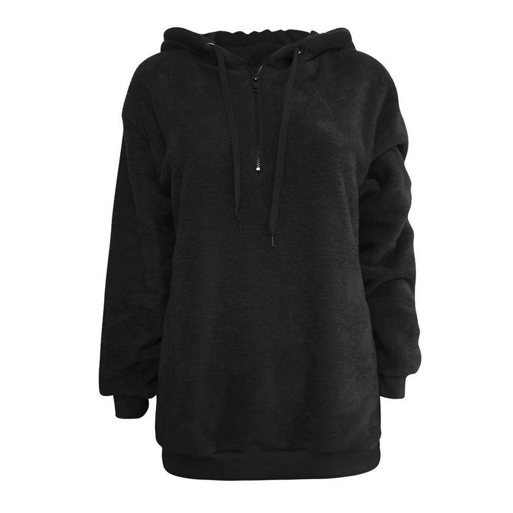 COOKI Women's Long Sleeve Fleece Hooded Sweatshirt - Warm Fuzzy Zip Up Pullover Hoodie for Fall & Winter (Black) | Casual Outwear for Outdoor Activities & Lounge Wear