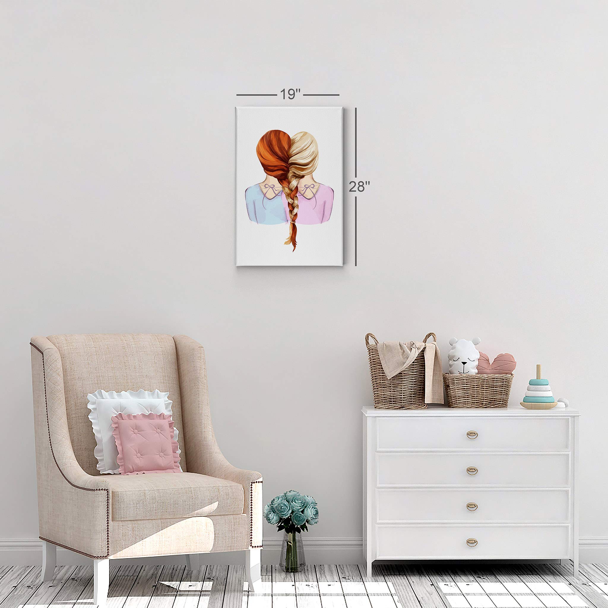 Smile Art Design Lovely Redhead and Blonde Girl Braid Canvas Print - 36x24 Inch Ready to Hang Kids Room Decor, Nursery Wall Art, Baby Room Decoration | Made in USA | Perfect for Children's Bedroom, Playroom & Gift