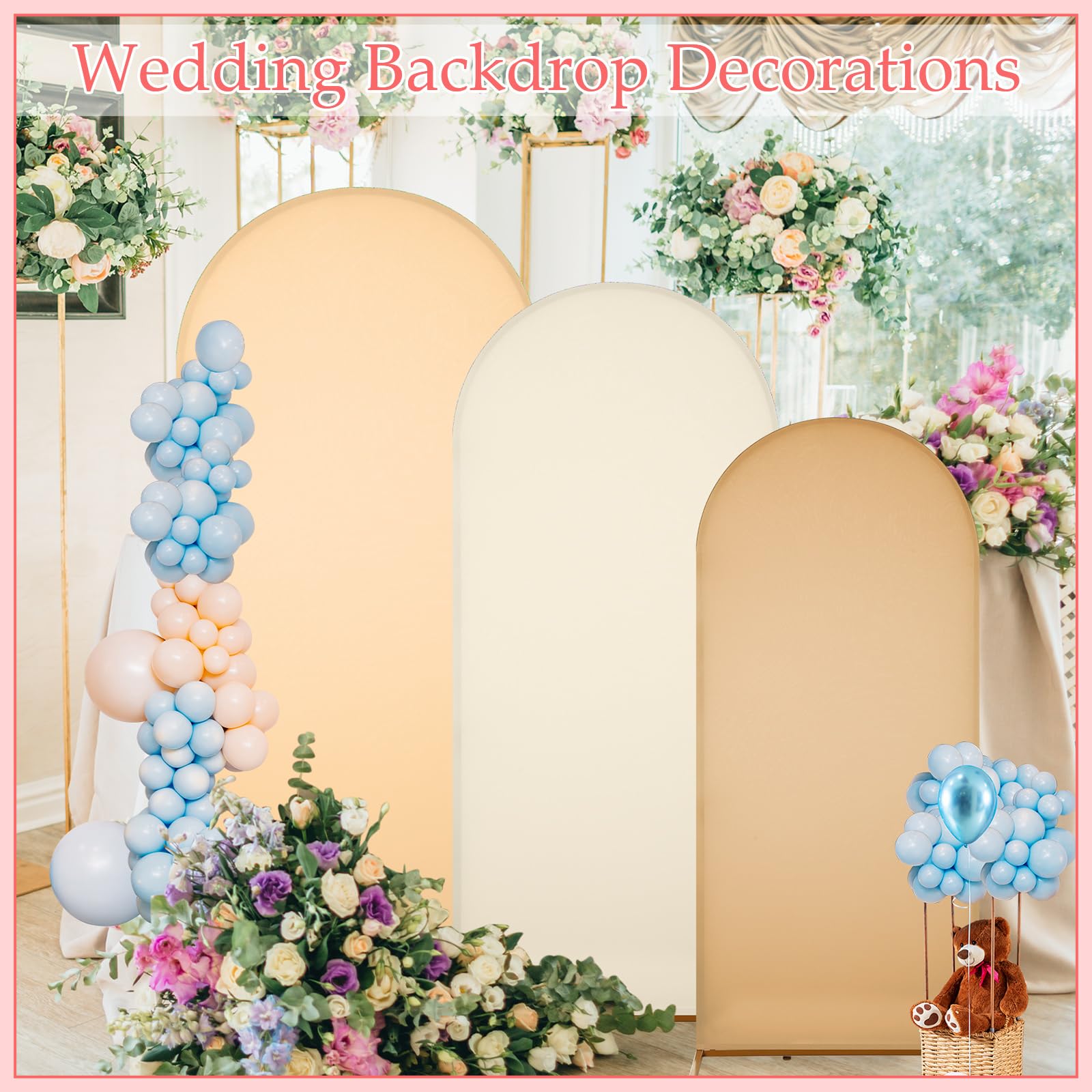 Gisafai 6-Pack Metal Arch Backdrop Stand with Spandex Cover - 4ft/5ft/6ft Wedding Arch Frame for Wedding Decor, Party Backdrop, Photo Booth & Outdoor Events (Nude)