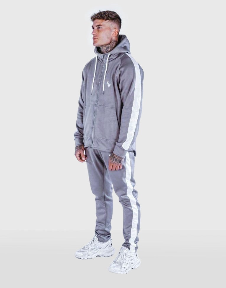 Cerus Mauve Grey & White Theo Full Zip Hoodie for Men & Women - Soft Fleece Pullover with Pockets - Casual Streetwear for Fall & Winter Outdoor Activities