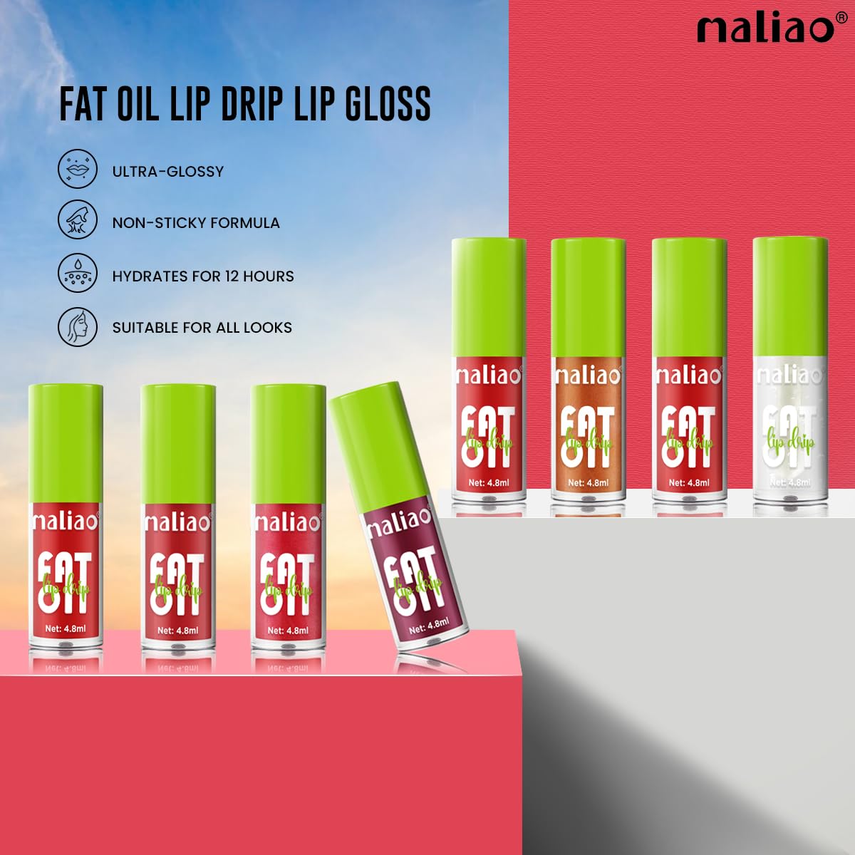 Maliao Fat Oil Lip Drip Gloss - 8 Hydrating Non-Sticky Shades, High-Shine Finish, 4.8ml (THAT'S CHIC, MEDIUM) | Perfect for Daily Wear, Date Nights & Special Occasions