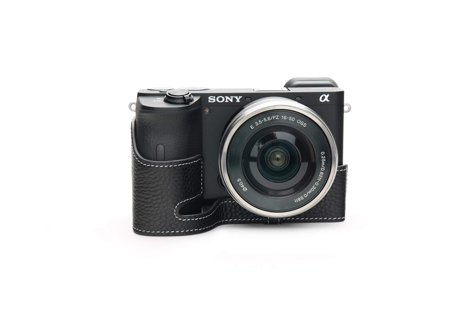 BolinUS Genuine Leather Half Case Cover for Sony Alpha A6600 Camera - Bottom Opening Design with Hand Strap (Black) | Durable Protection for Travel & Outdoor Photography