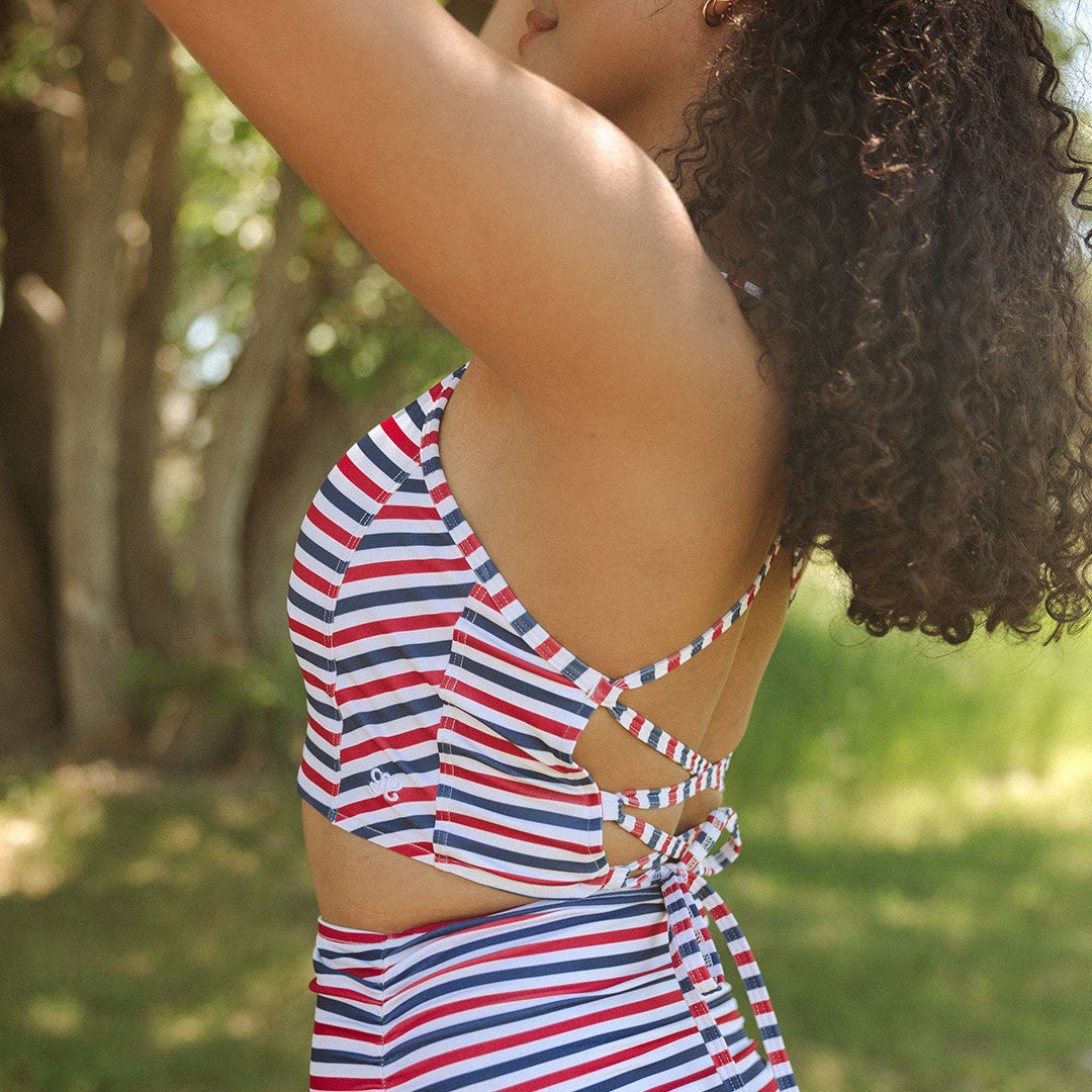 Capital Stripe Switchback Crop Top - Trendy Women's Fashion for Casual Wear & Outdoor Adventures