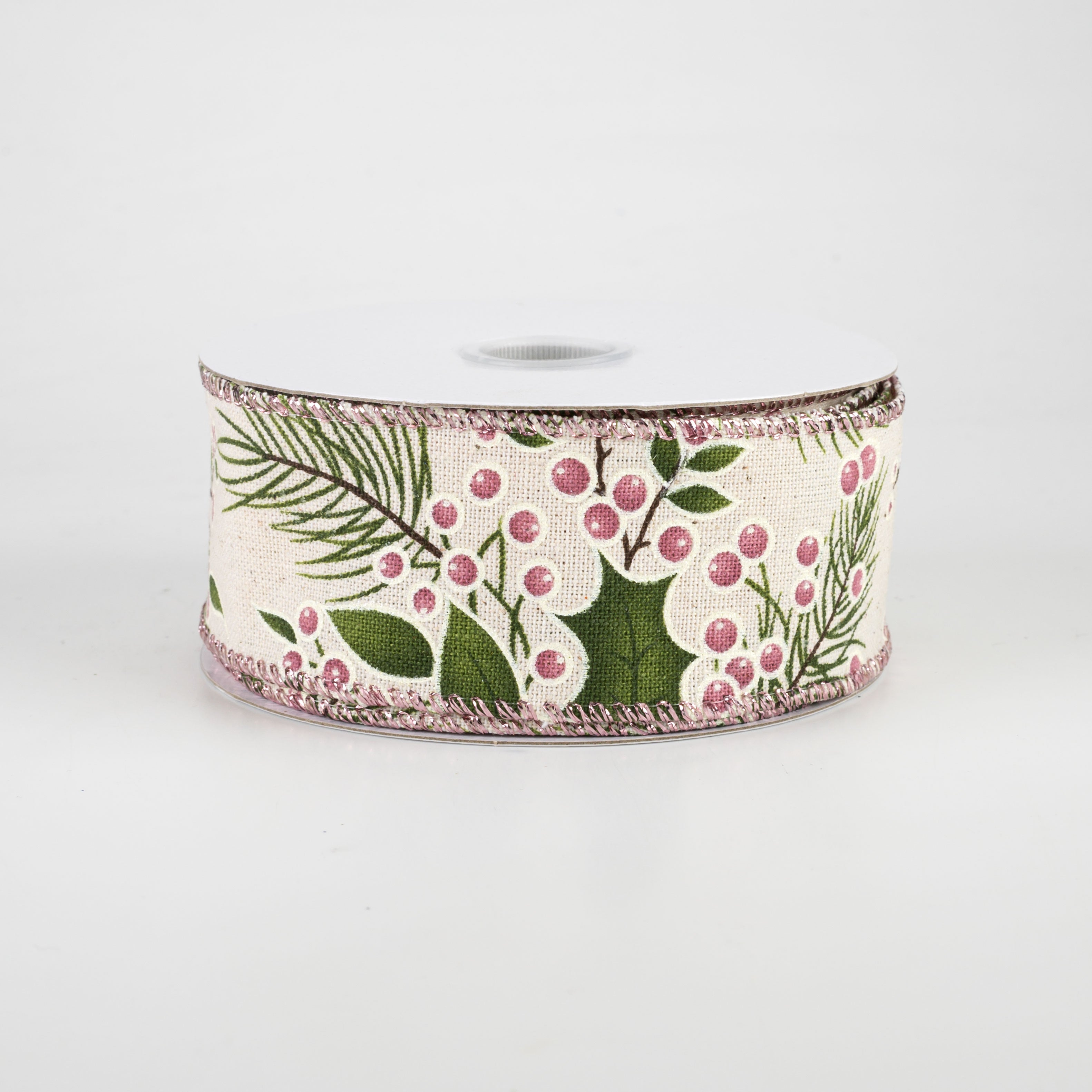 1.5 Inch Pink Holly Berry Ribbon - 10 Yards Decorative Ribbon for Gift Wrapping, Christmas Crafts, DIY Bows and Holiday Decorations