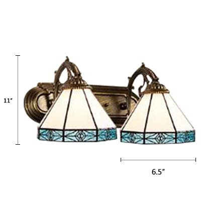 Tiffany Style Wall Sconce Lamp - 9 Inch Glass Mirror Front Light Fixture for Bedroom, Living Room, Hallway | Mermaid Arm Design with Blue Stained Glass (2-Light Basic) - Perfect for Ambient Lighting & Home Decor
