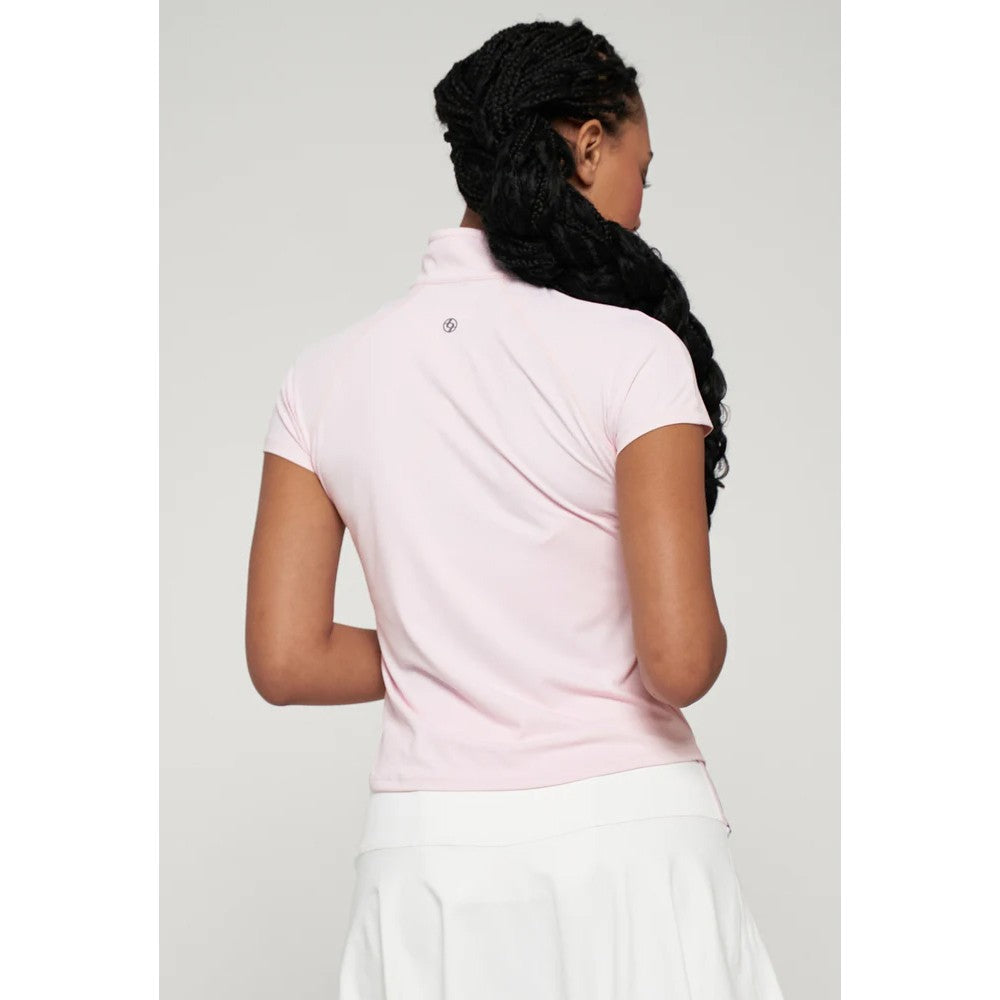 Lija Women's Don't Stop Me Now Sly Zip Mock Top Blush - Stylish Athletic Shirt for Running, Yoga & Gym Workouts