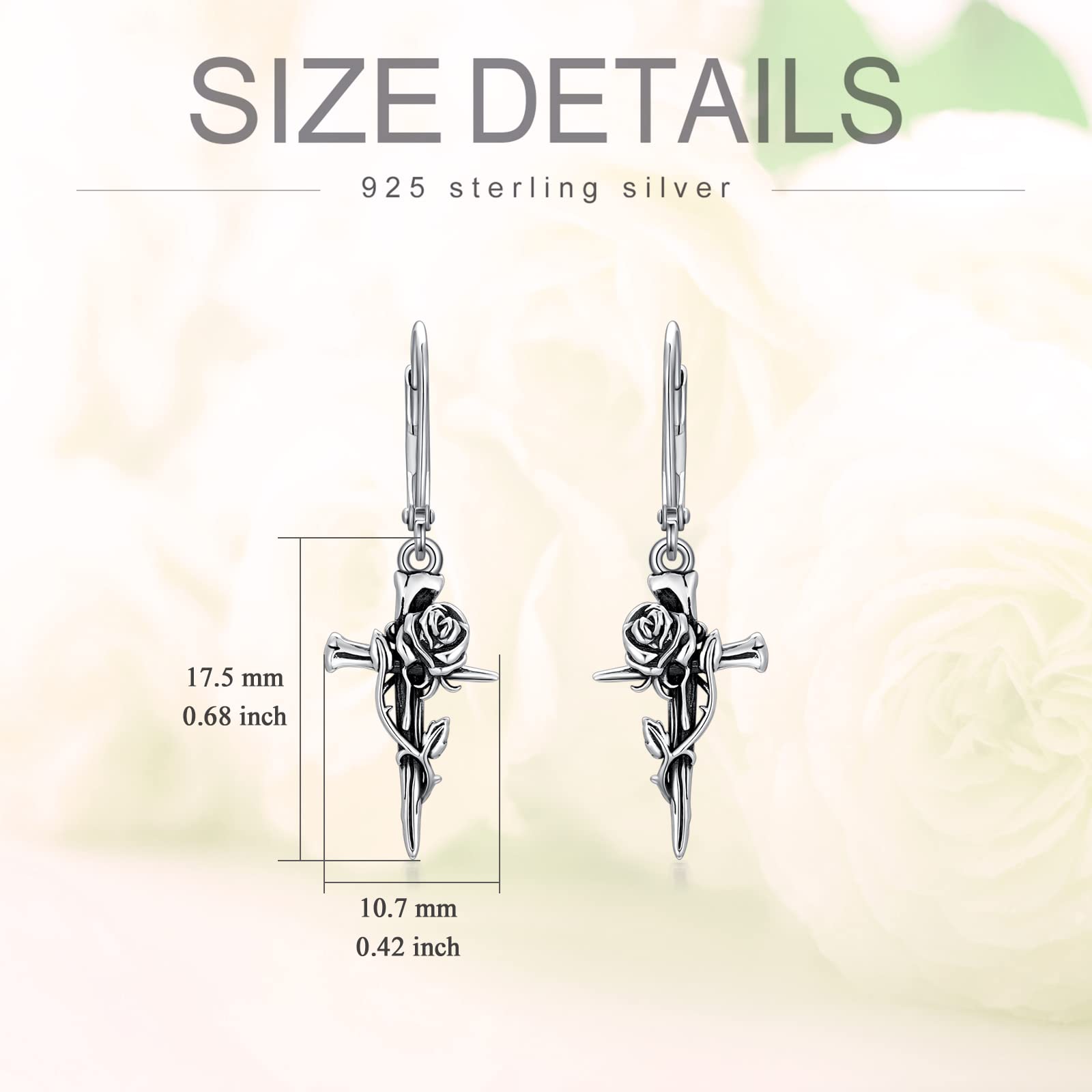 PROESS Sterling Silver Rose Cross Leverback Earrings for Women - Elegant Nail Cross Jewelry Gift for Birthday, Wedding & Everyday Wear