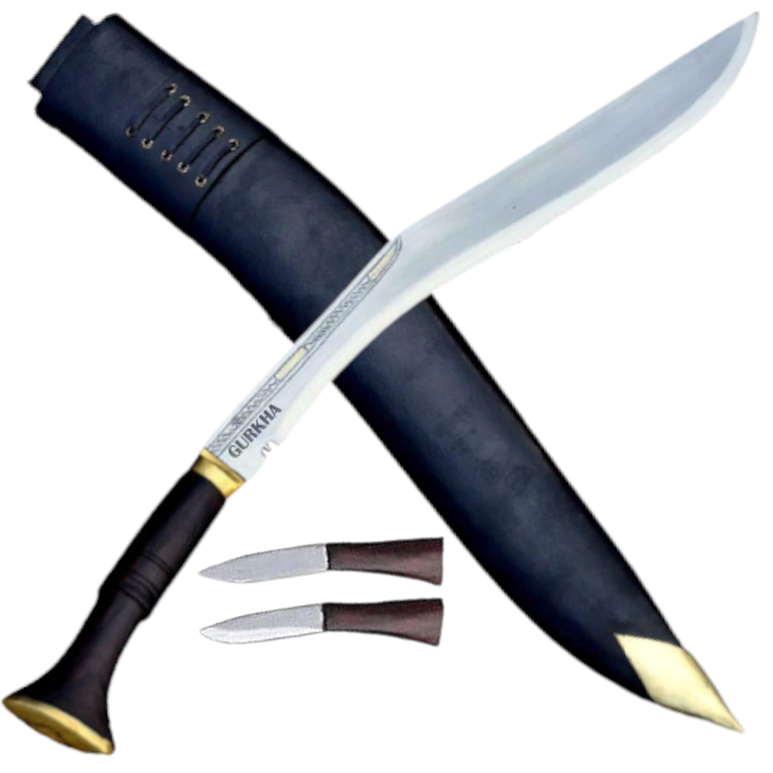 Gurkha Kukri Knife 19 Inch Full Tang Fixed Blade - Authentic Nepalese Khukuri with Leather Sheath & 2 Utility Knives - Handmade in Nepal - Perfect for Camping, Survival & Outdoor Adventures