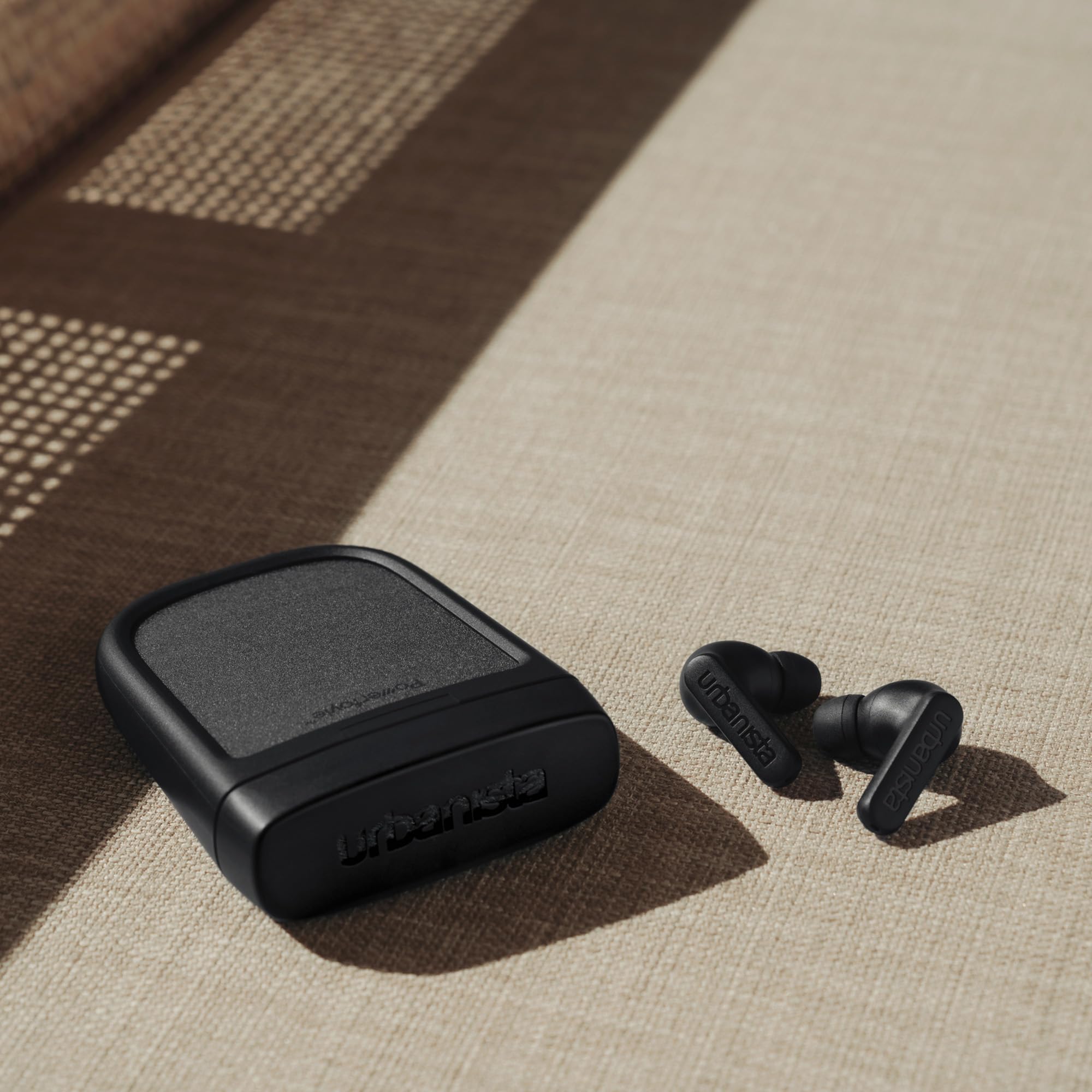 Urbanista Solar Powered Hybrid Active Noise Cancelling Wireless Earbuds - Bluetooth 5.2 Multipoint In-Ear Headphones with Self-Charging Case, 60H Playtime (Phoenix, Midnight Black) - Perfect for Commuting, Workouts & Travel