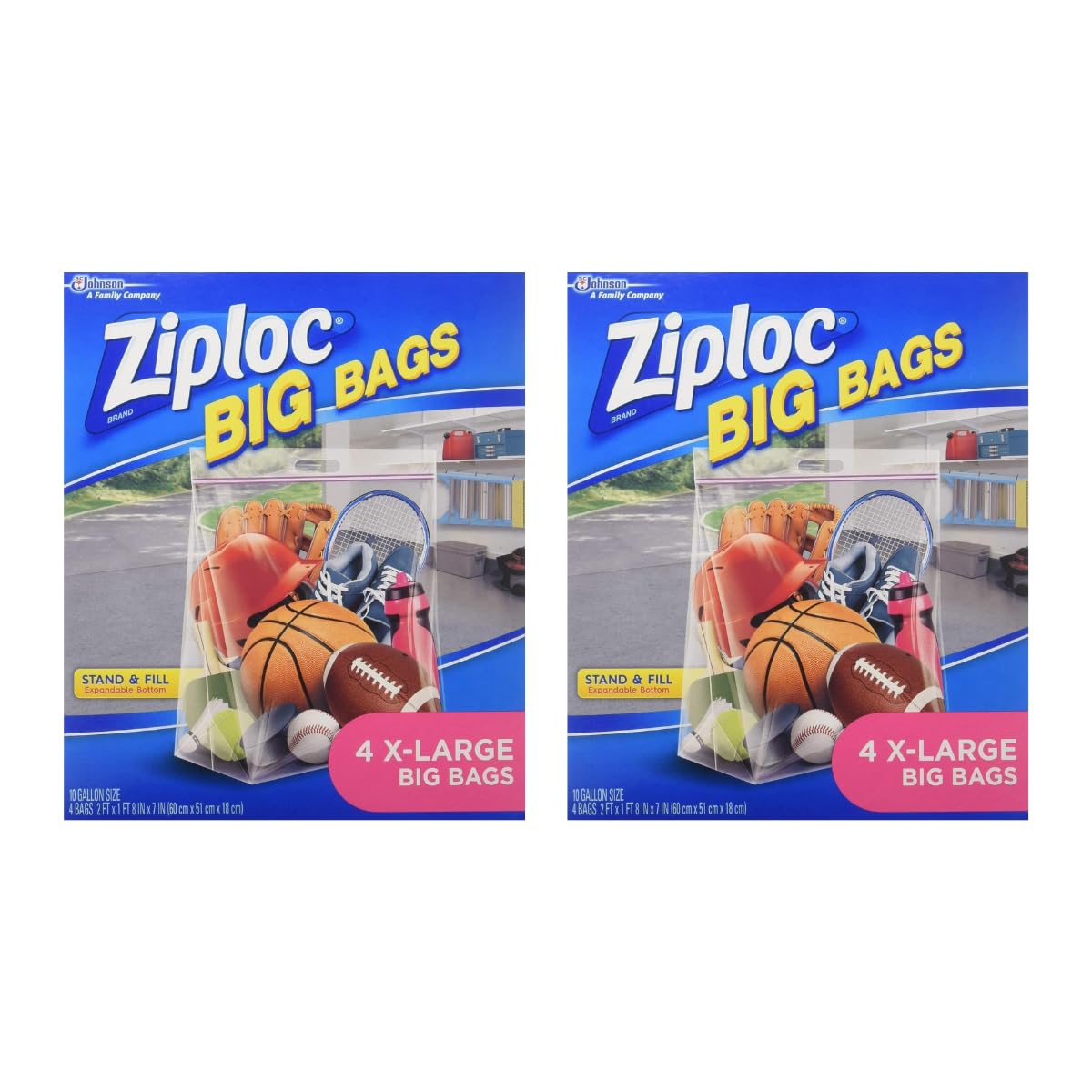 Ziploc Stand & Fill Extra Large Storage Bags - 4 Count (Pack of 2) - Heavy Duty Freezer Bags for Food Storage, Meal Prep & Organization