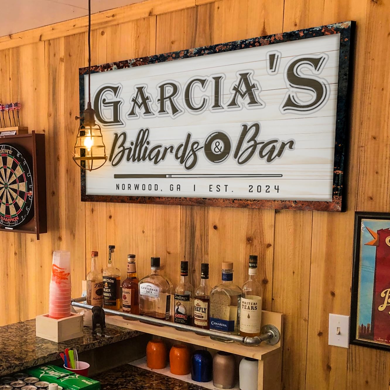 Personalized Billiards Wall Art - Rustic Dark Brown Pool Hall Decor Canvas Sign for Men, Him & Boys - Custom Bar, Outdoor & Patio Decor - 48x16 Inches - Perfect for Game Rooms, Man Caves & Sports Themed Spaces