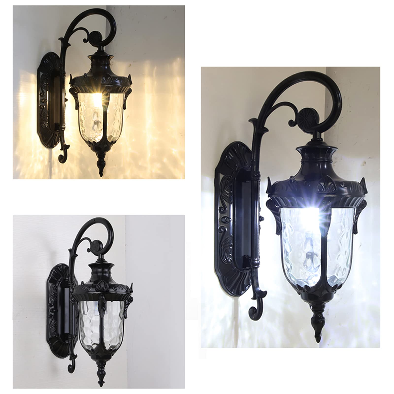 TFCFL Outdoor Industrial Wall Light Fixtures - Waterproof Exterior Wall Sconce with Hammered Glass Shade, Black Porch Lights for House, Barn, Garage & Patio Lighting