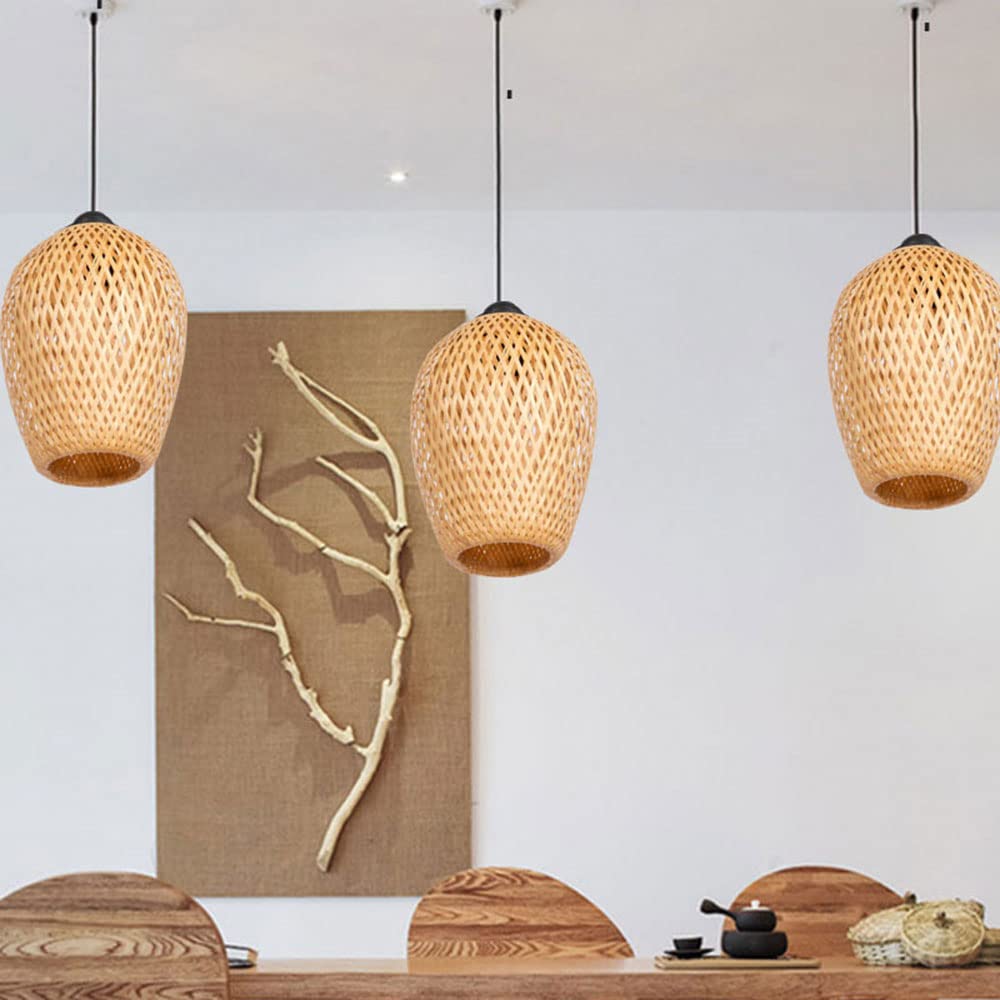 Rustic Bamboo Dome Wicker Chandelier - Handwoven Rattan Pendant Light Shade for Ceiling - Japanese Style Home & Shop Decor - Perfect for Living Room, Bedroom, Cafe and Restaurant Lighting