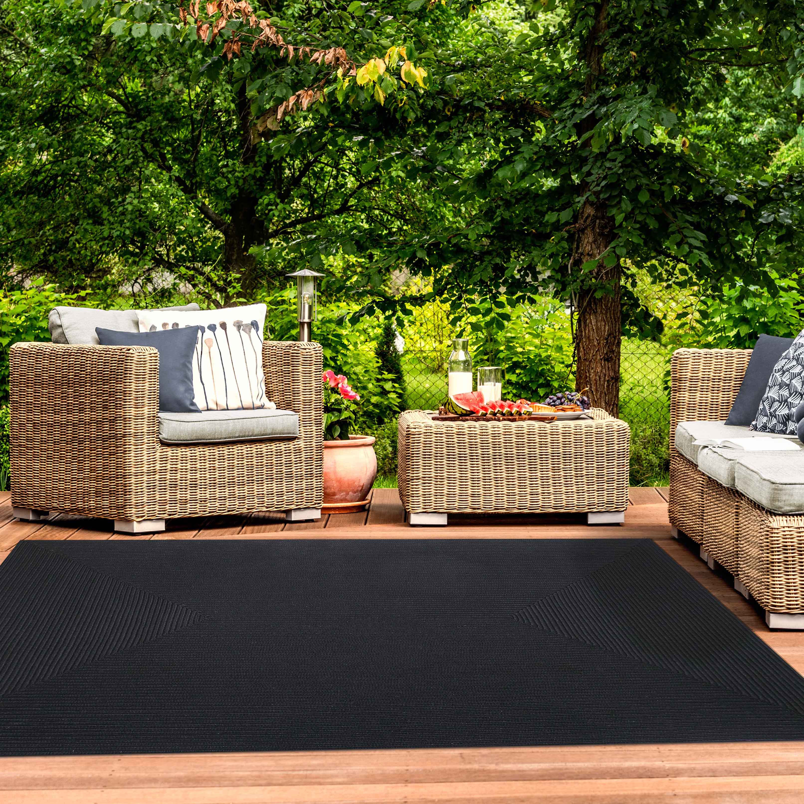 Bohemian Rectangle Braided Area Rug - Non-Slip Indoor Outdoor Rug for Living Room, Bedroom, Patio - Soft Woven Jute Natural Fiber Floor Mat for Home Decor