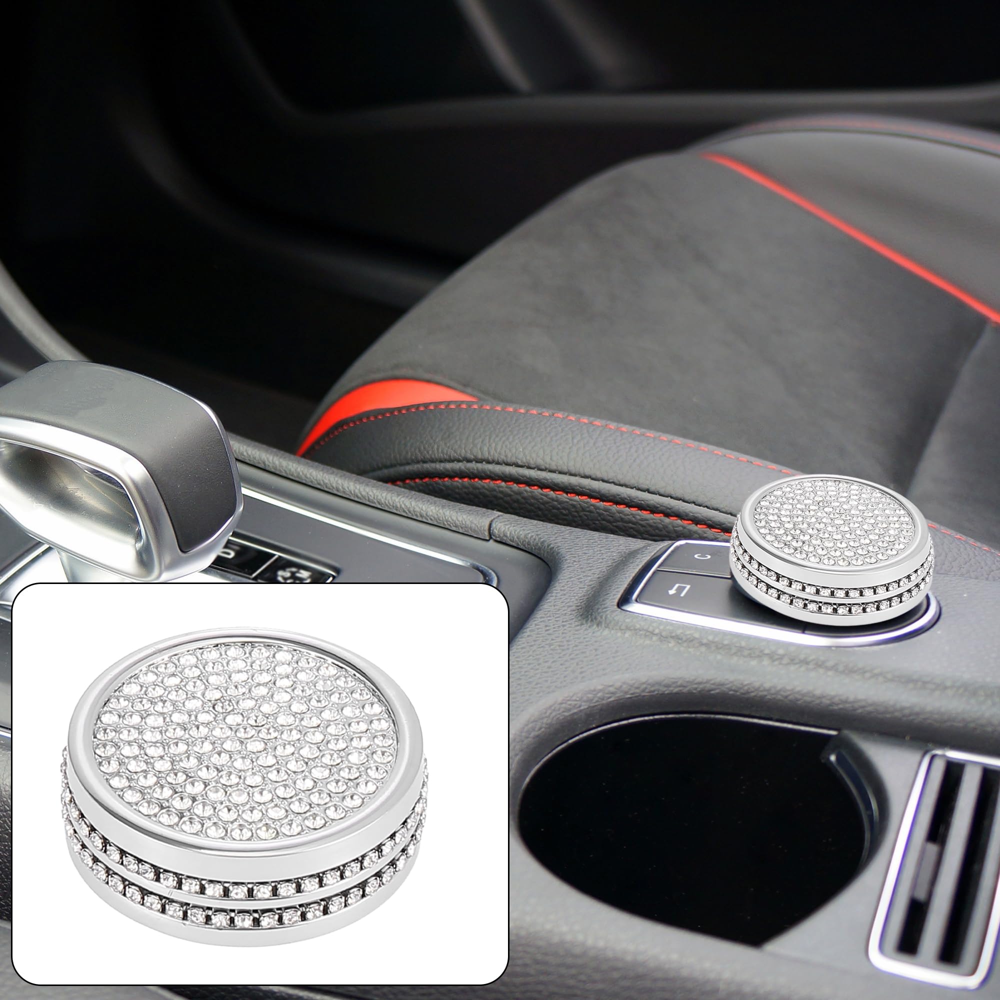 X AUTOHAUX Rhinestone Car Audio Volume Knob Trim - Silver Tone Interior Accessory for Mercedes Benz GLA X156/CLA C117/A-Class W176 | Stylish Dashboard Upgrade for Enhanced Driving Experience