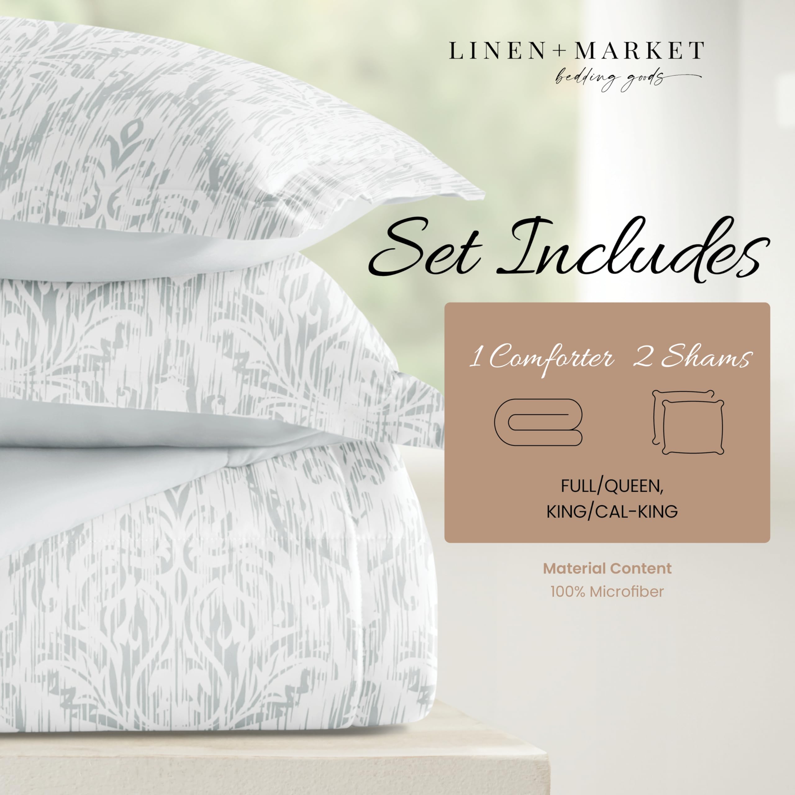 Luxury Reversible King Size Comforter Set (3 Piece) - Soft & Lightweight Down Alternative Bedding - Includes King Comforter & 2 Pillow Shams - Perfect for Master Bedroom, Guest Room & Cozy Home Decor