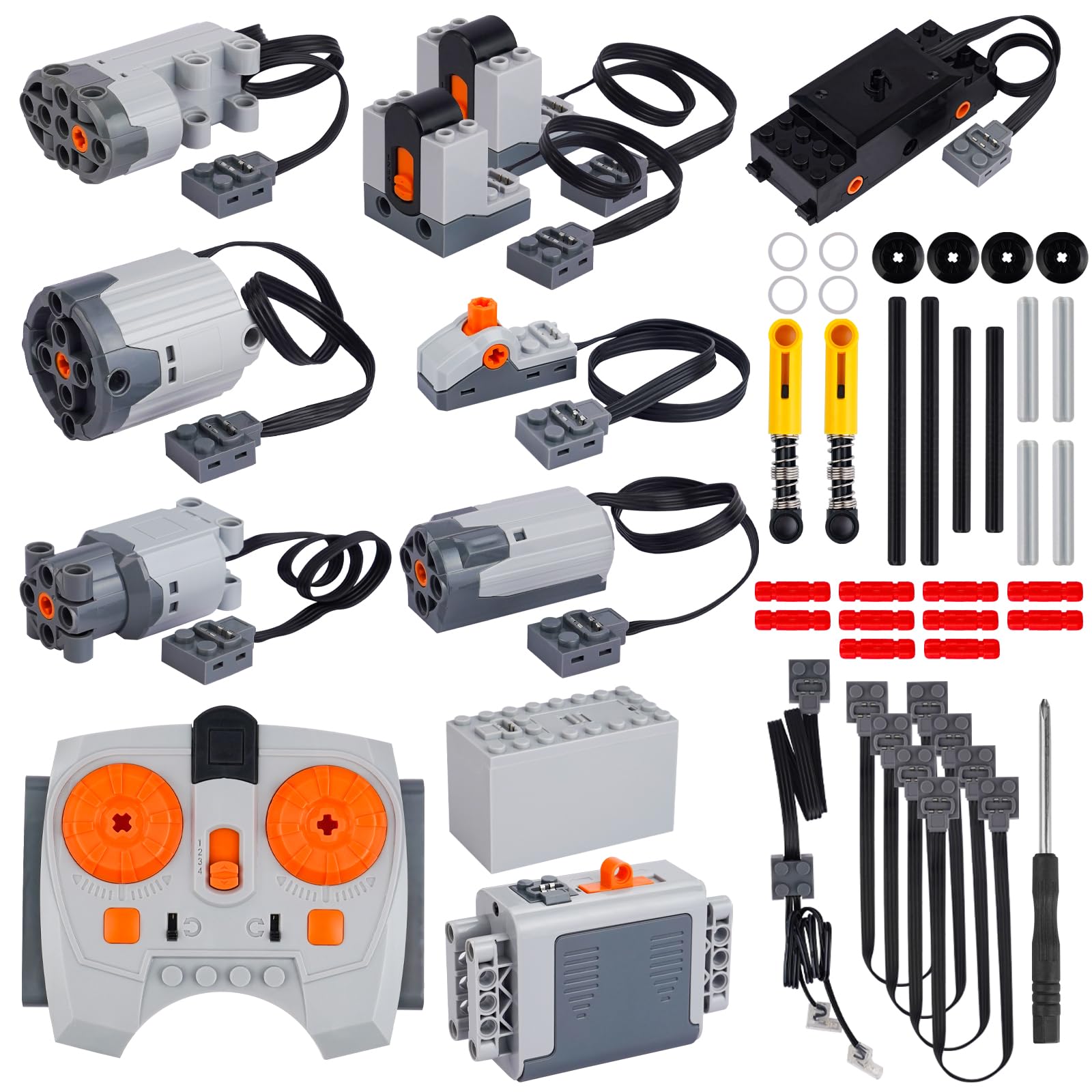 40pcs Lego Technic Power Function Motor Set - M, L, XL, Servo & Train Motors with Remote Control, Battery Box, Receiver, Light Cable & Wires for Robotics, STEM Projects & Model Building