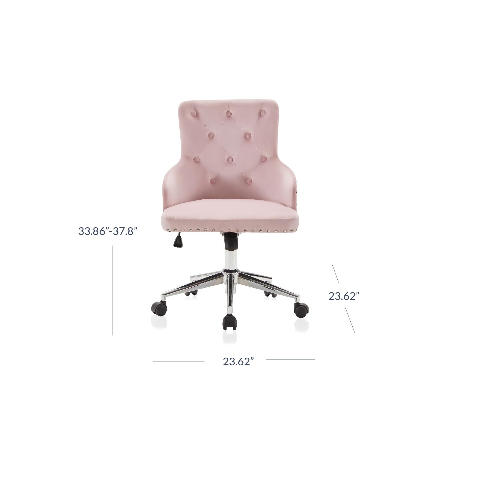 BELLEZE Modern Velvet Desk Chair with Adjustable Height - Pink Tufted Upholstered Swivel Office Chair with Wheels for Home Office, Bedroom Vanity or Study Room | Ergonomic Computer Chair for Work, Gaming & Makeup Station
