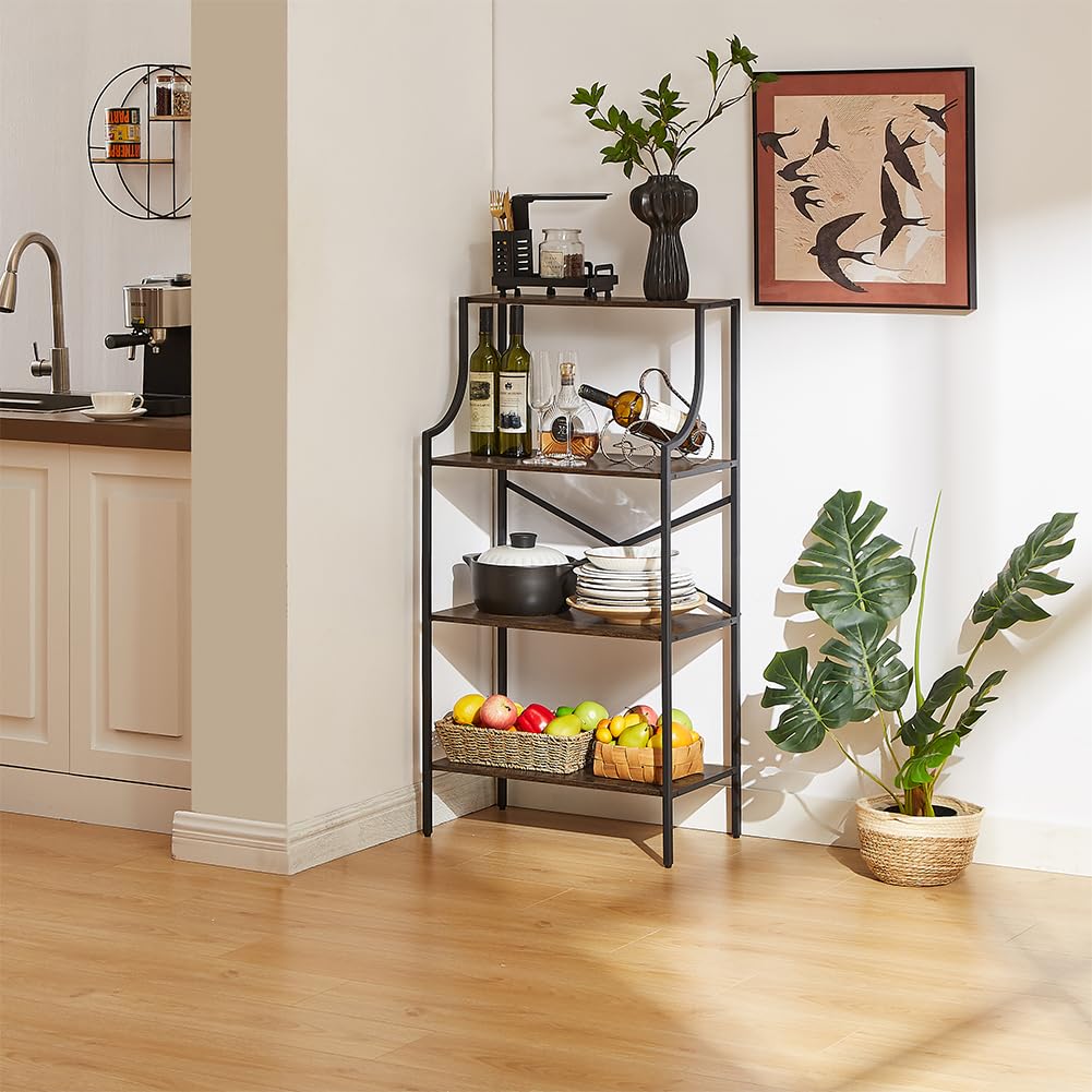 4 Tier Bookshelf - Rustic Brown Entryway Standing Shelf with Open Storage, Small Bookcase for Bedroom, Study & Living Room - Perfect for Organizing Books, Decor & Home Essentials