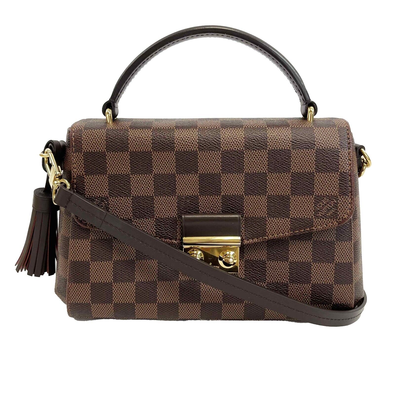 Authentic Louis Vuitton Damier Ebene Croisette Brown Leather Crossbody Bag with Top Handle & Detachable Strap - Perfect for Work, Travel and Everyday Fashion Accessory