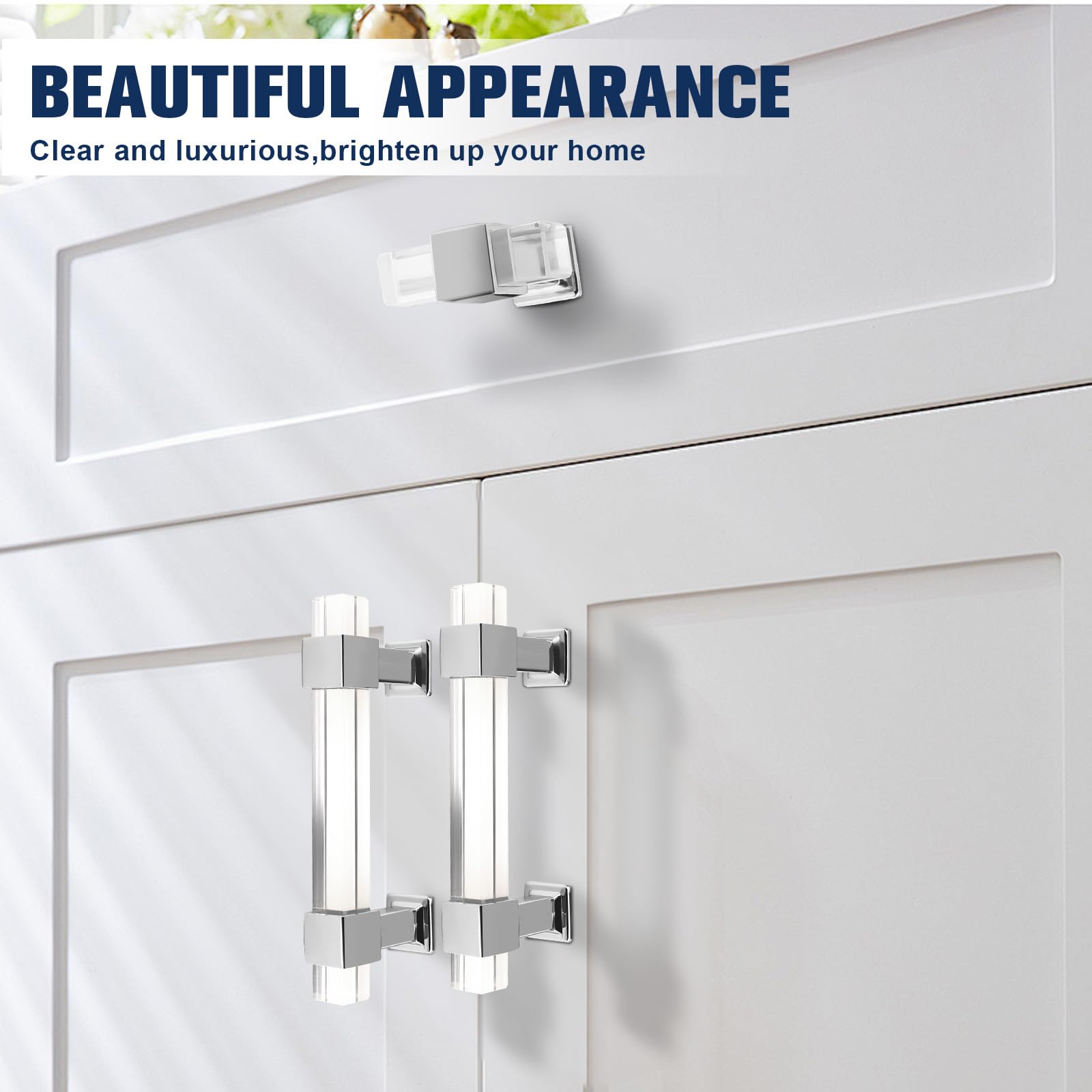 30 Pack Square Clear Acrylic Cabinet Handles with Zinc Alloy Base - 3 Inch Hole Centers, Polished Chrome Drawer Pulls for Kitchen & Bathroom Cabinets - Perfect for Modern Home Renovation and Furniture Upgrade