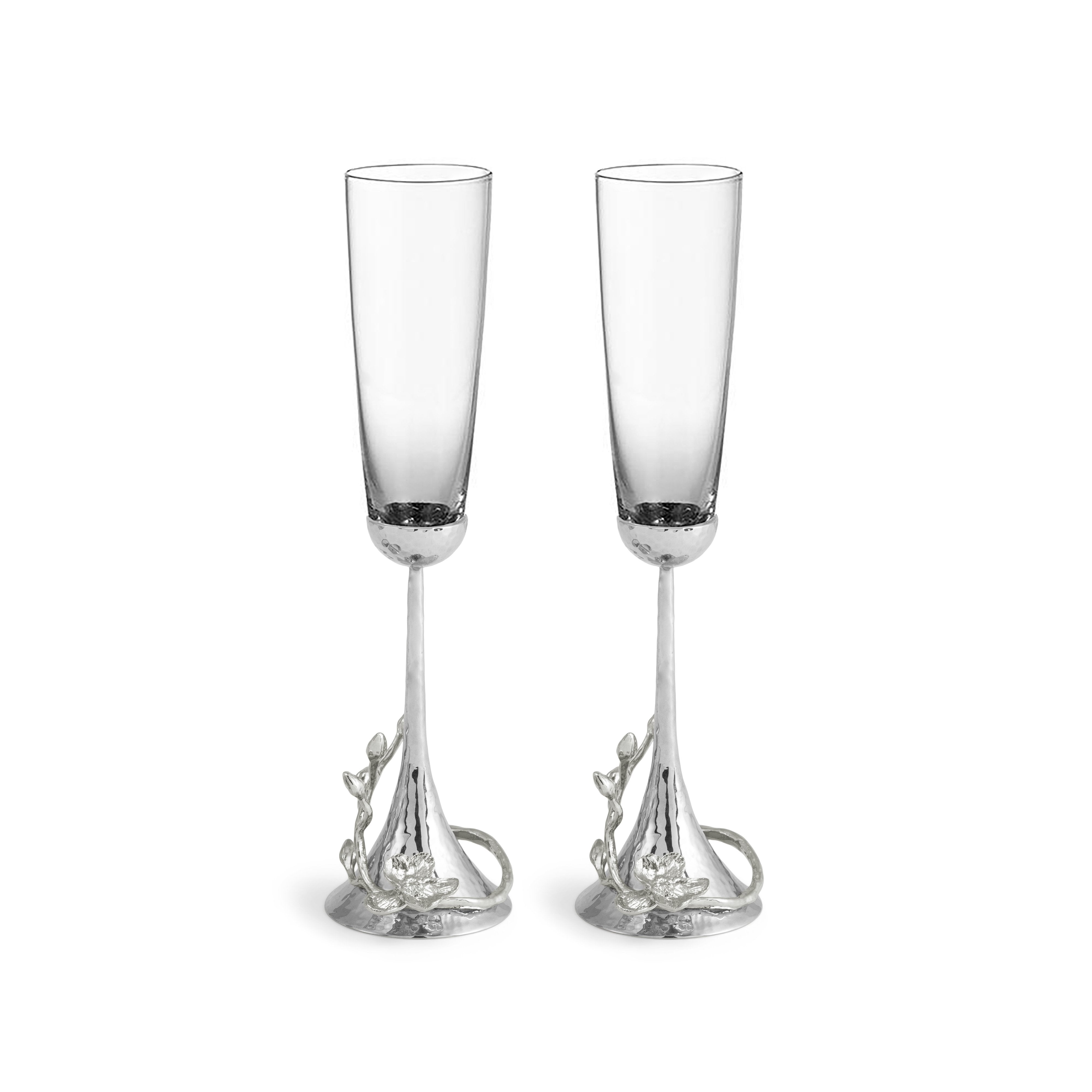 Elegant White Orchid Toasting Flute Set - Wedding Champagne Glasses for Bridal Showers, Anniversaries & Romantic Celebrations