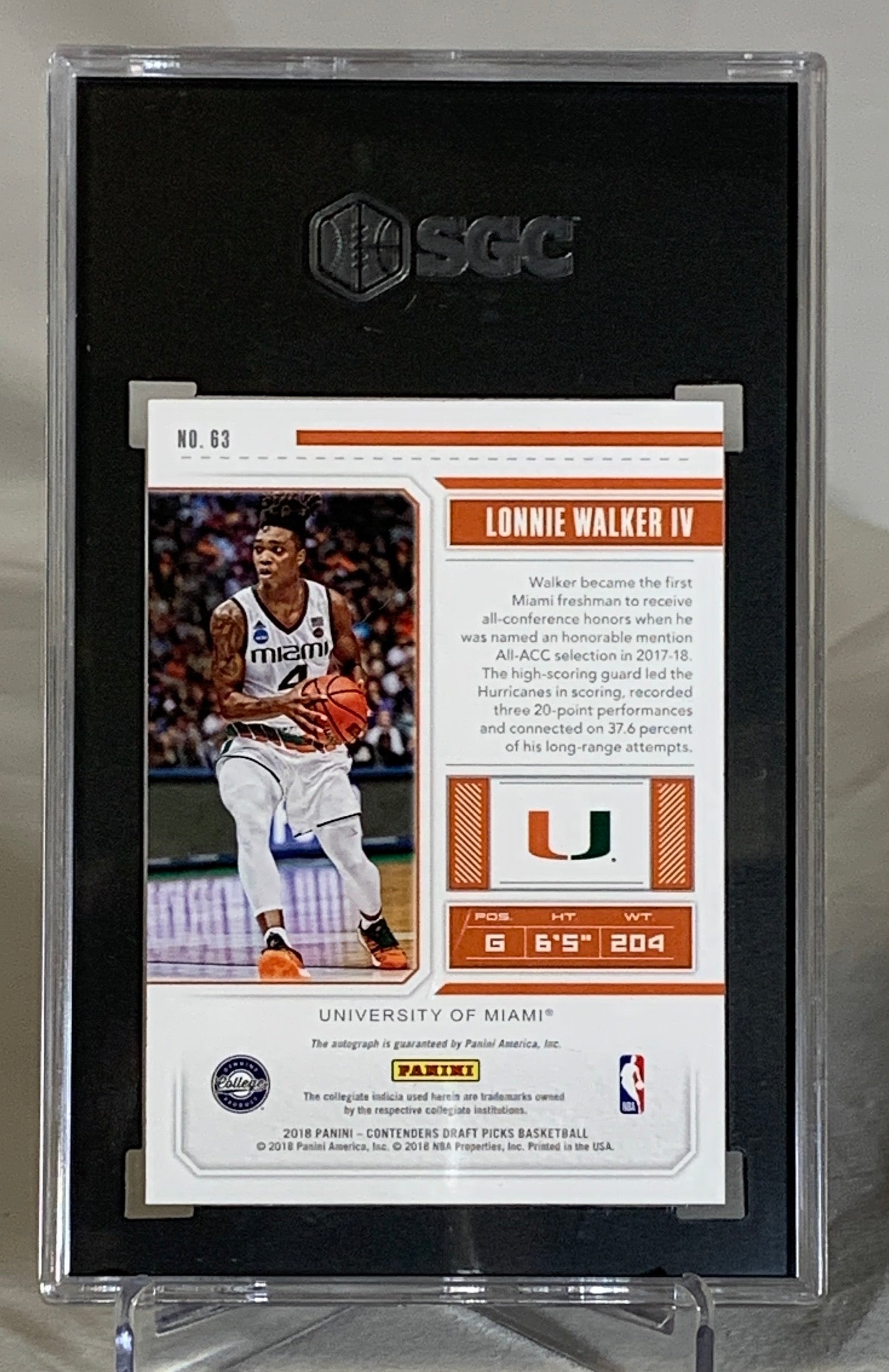 2018-2019 Lonnie Walker IV Panini Contenders Rookie Auto Autograph Card SGC 10/10 GEM MINT #0025347 - Perfect for NBA Collectors, Sports Memorabilia Enthusiasts & Investment