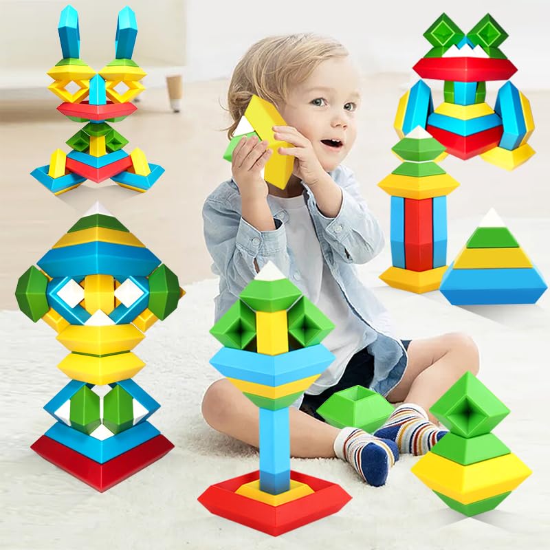 40 PCS Colorful Building Blocks Stacking Toys for Toddlers Ages 3-6 - STEM Learning Educational Toys, Montessori Preschool Toys for Boys & Girls - Perfect for Classroom, Birthday & Christmas Gifts - Encourage Creativity & Fine Motor Skills Development