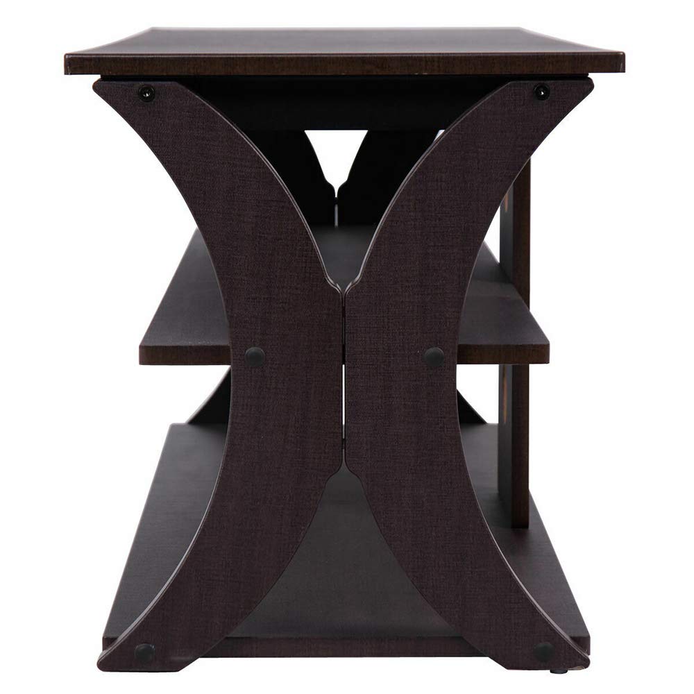 Dark Brown 3-Tier TV Stand Entertainment Center with Storage - MDF PVC Steel Media Console Cabinet 45.5