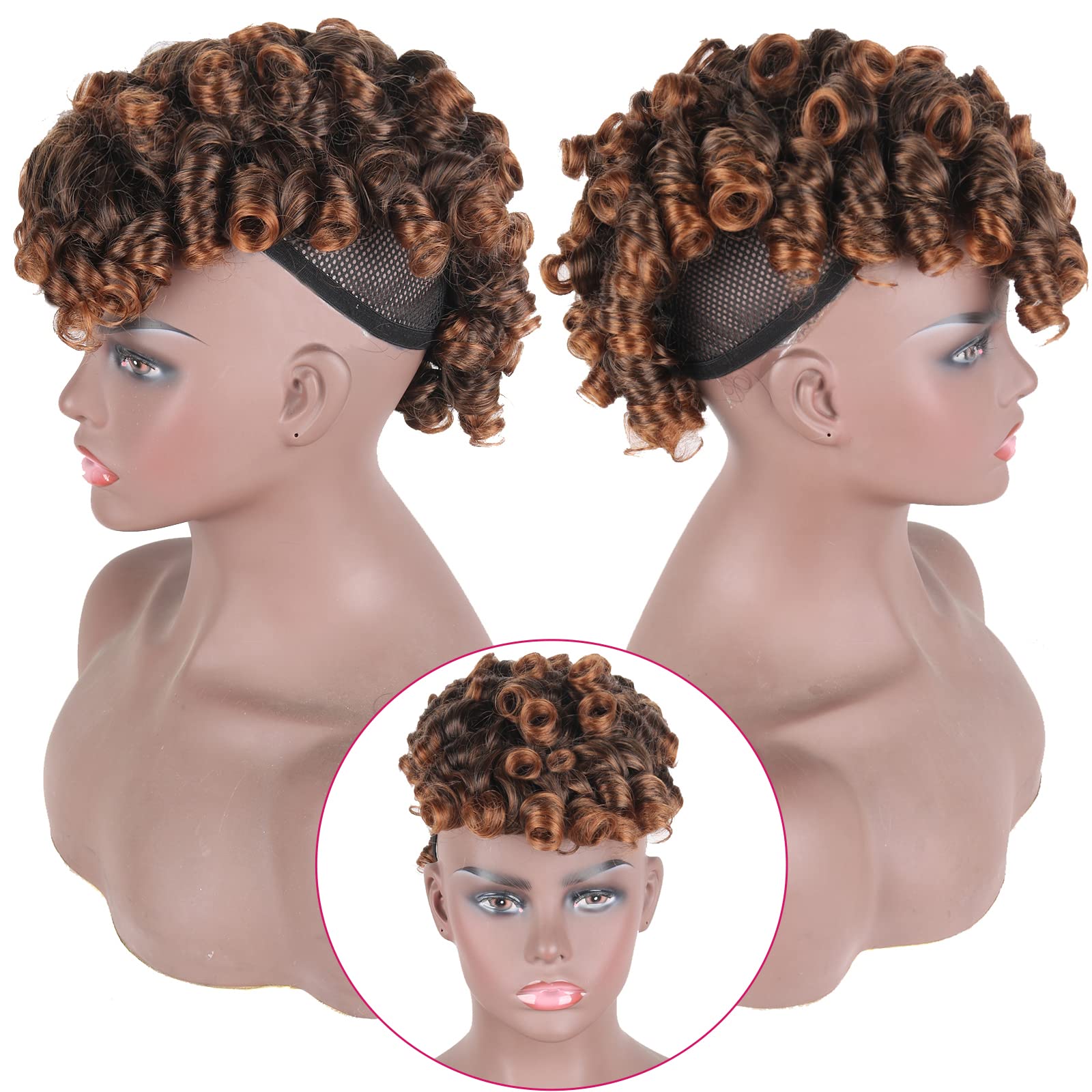 KRSI Deep Curly Mohawk Ponytail Synthetic Wig for Black Women - Afro Puff with Bangs in Dark Brown (1B/30) | Faux Mohawk Hairpiece for Women | Perfect for Cosplay, Halloween, and Everyday Fashion