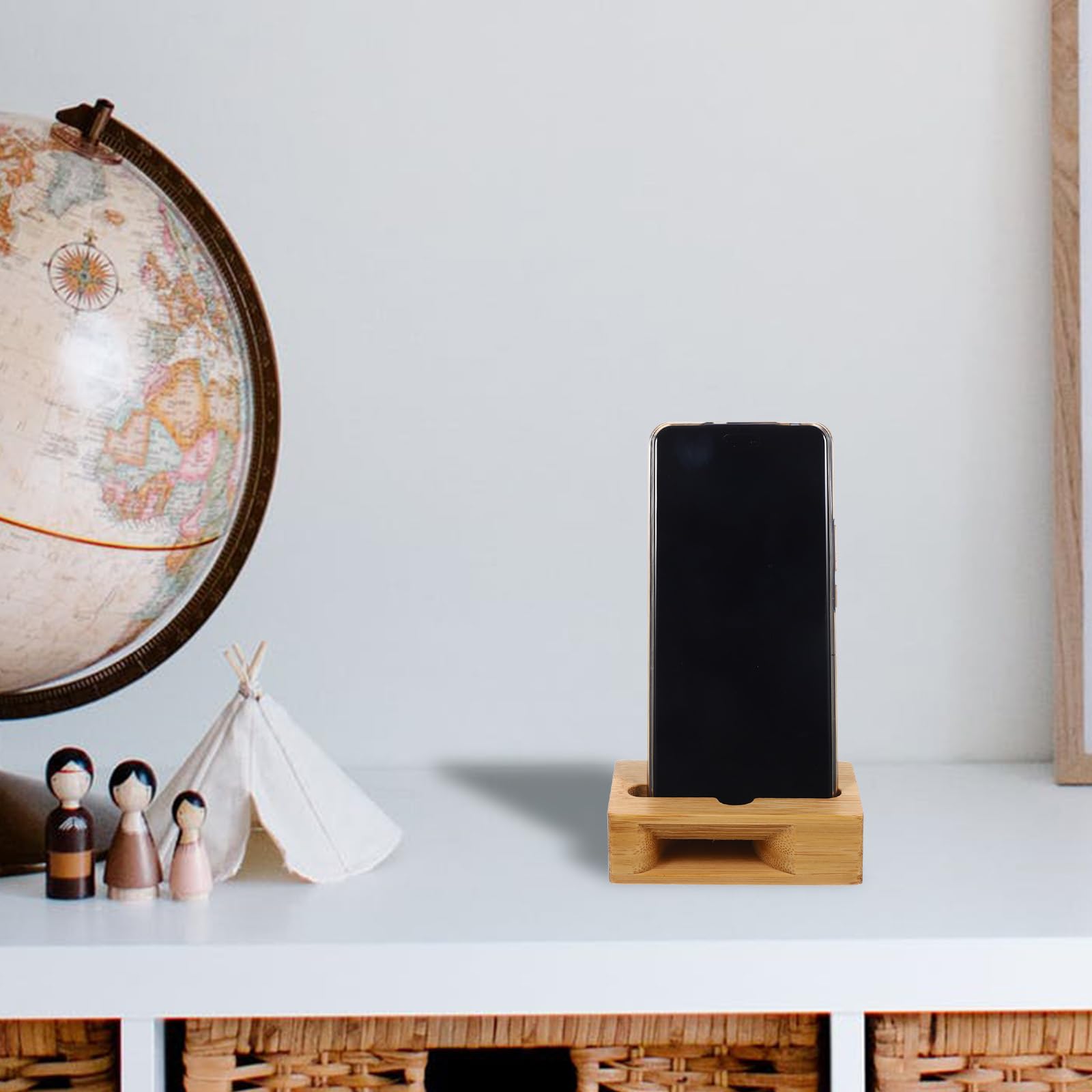 NUOBESTY Universal Wooden Phone Stand with Loudspeaker - Amplifies Sound for iPhone, Samsung, Android - Perfect for Home, Office, and Travel Use