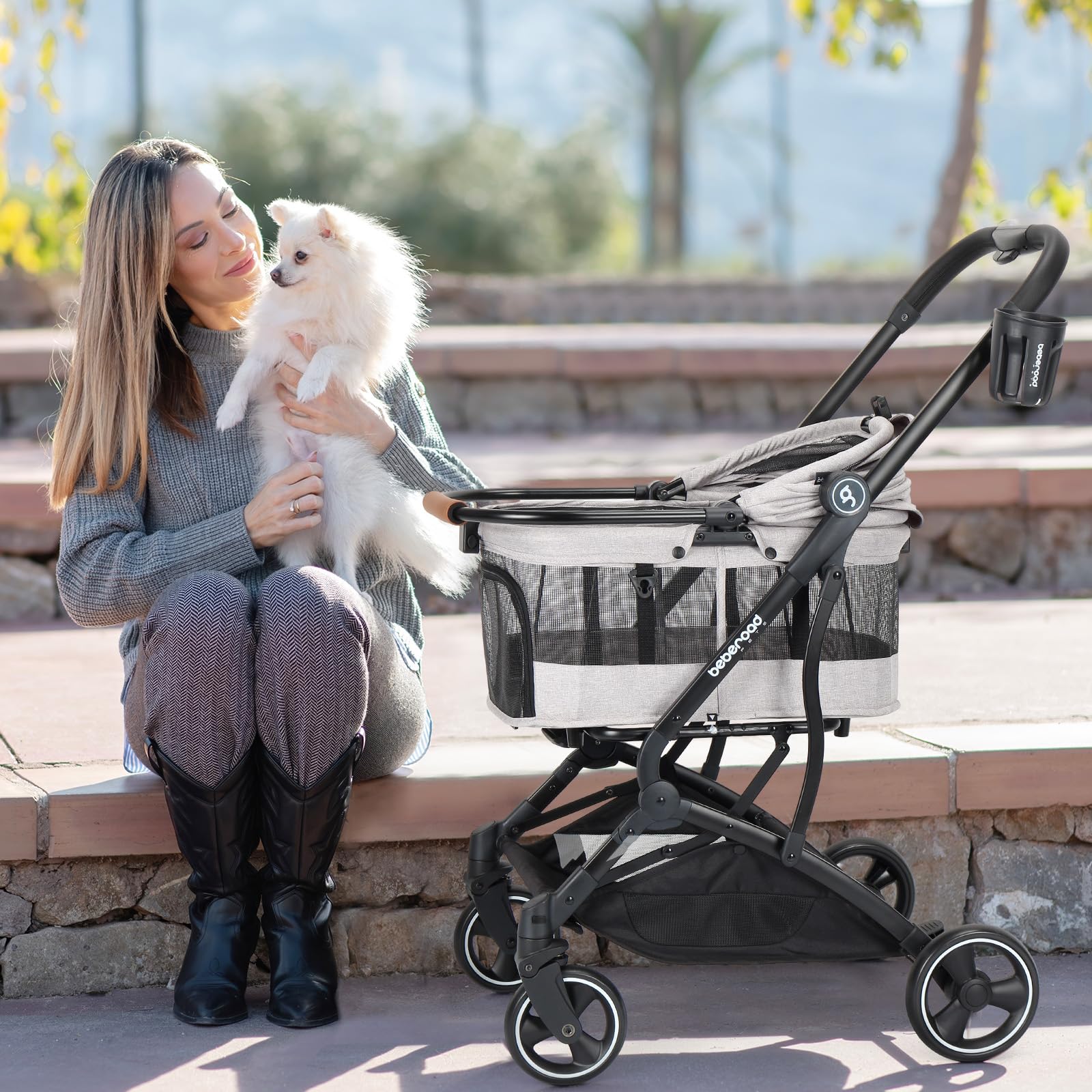 T3 Pet Stroller 3-in-1 for Small & Medium Dogs & Cats - Foldable Lightweight Dog Stroller with Detachable Carrier | Travel-Ready Pet Gear for Walks, Vet Visits & Outdoor Adventures (Grey)