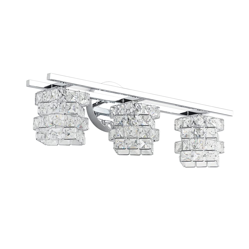 Modern Black 3-Light Crystal Bathroom Vanity Wall Sconce - Chrome Finish Mirror Lighting Fixture for Bathroom Decor (Bulbs Not Included) | Perfect for Bathroom Makeover, Spa Lighting & Home Renovation