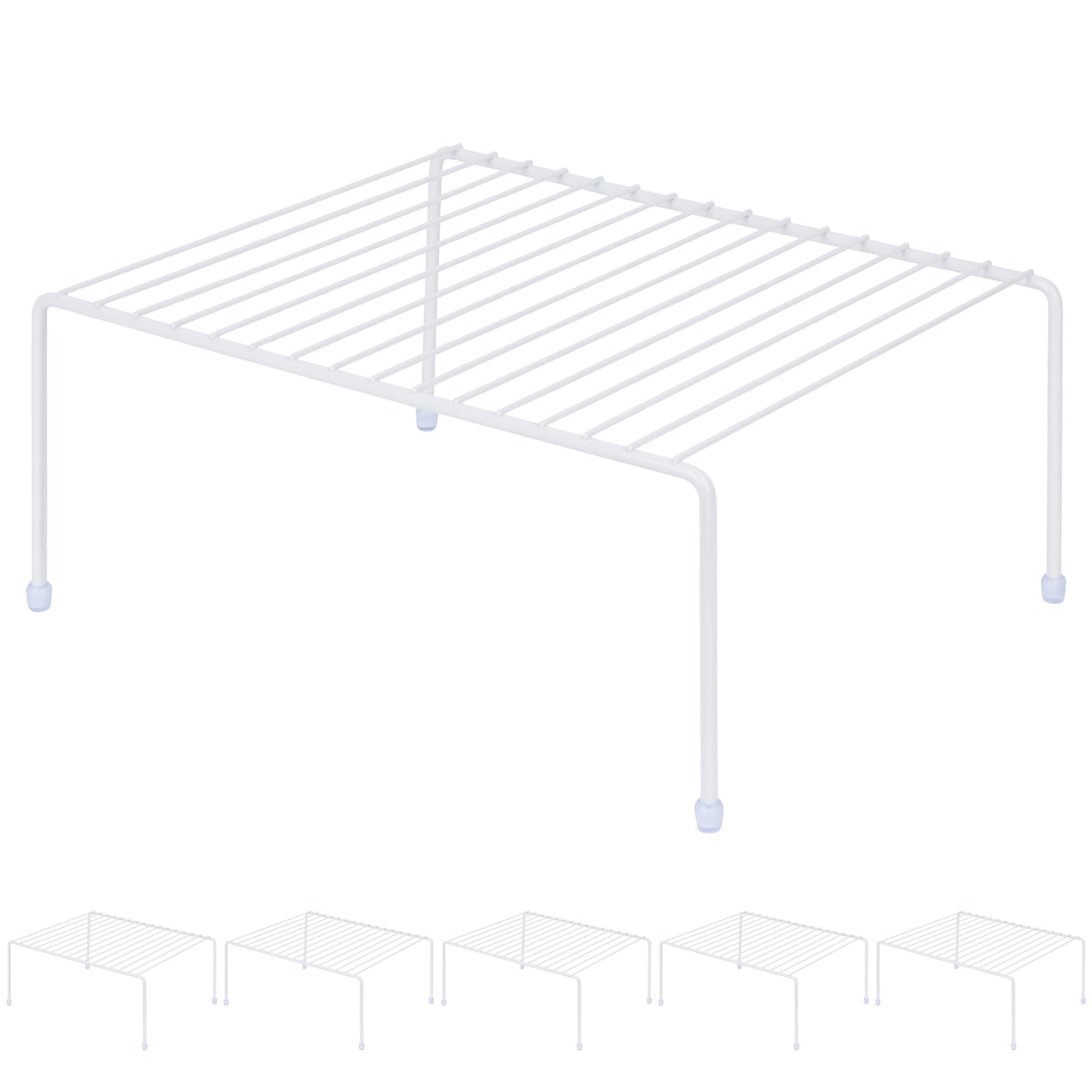 6-Pack Kitchen Cabinet Organizer Shelf Rack - 13.1 x 10.2 Inch Steel Storage Shelf with Plastic Feet - Rust-Resistant White Finish for Dishes, Cups & Pantry Organization - Perfect for Small Spaces & Cabinet Storage Solutions