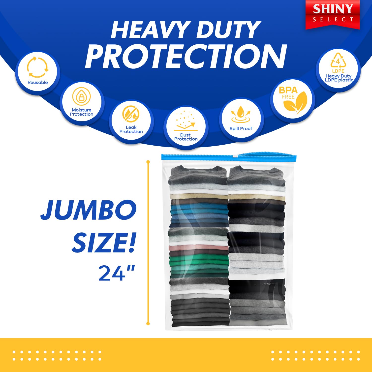 15-Pack Extra Large 5 Gallon Slider Storage Bags - 2 Mil Thick Clear Plastic (18