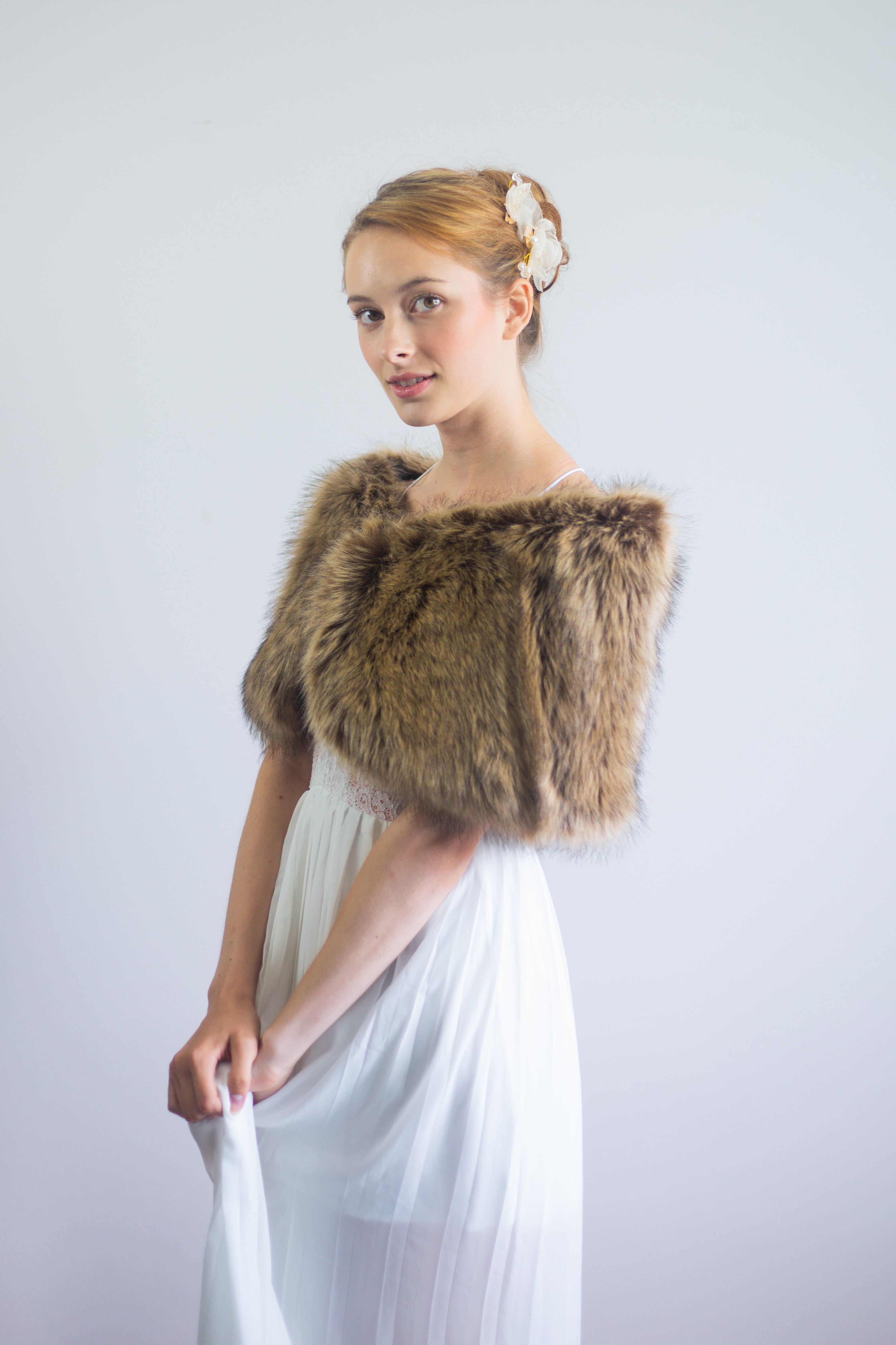 Luxury Brown Fur Wrap Shawl - Serena Brw03 | Soft & Warm Winter Fashion Accessory for Women | Perfect for Evening Parties, Weddings & Cold Weather Outfits