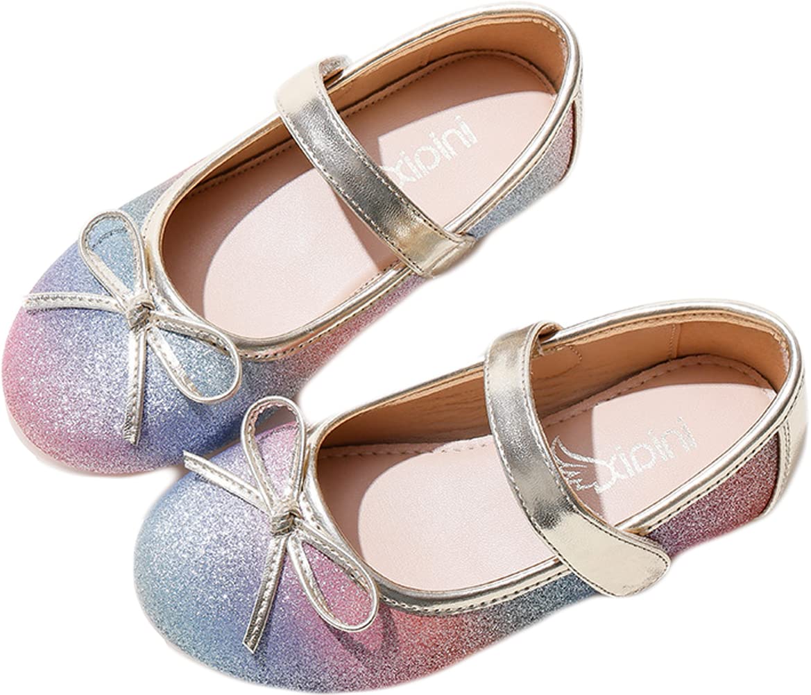 Mrkeung Girls Ballet Flats - Gradient Color Fluorescent Princess Shoes for Toddlers & Kids | Soft Sole Comfort for Dance, School & Everyday Wear